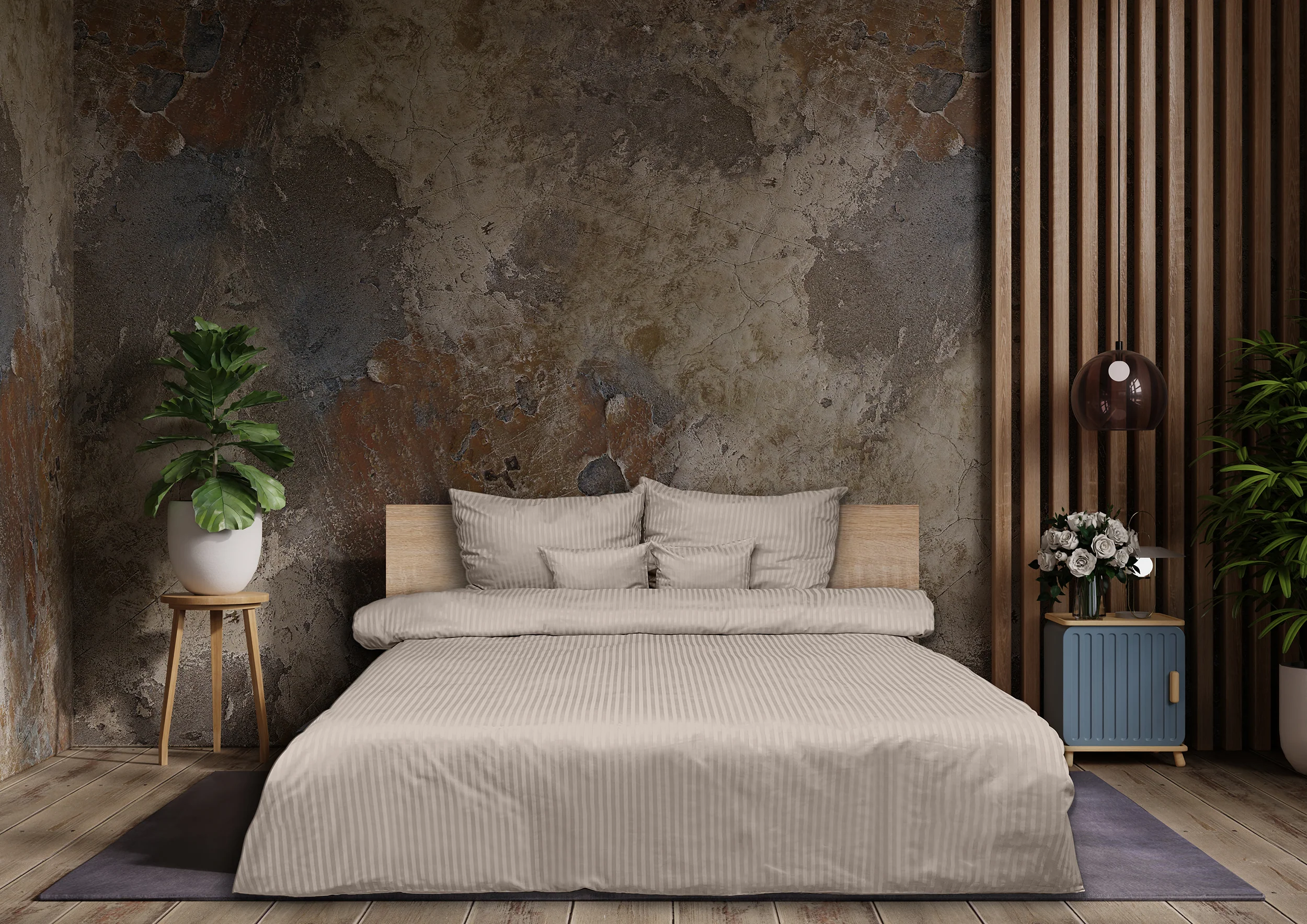 Pościel Damask w paski 200x160 cm z dwiema poszewkami na poduszkę 80x70 cm kaszmir - Image 2