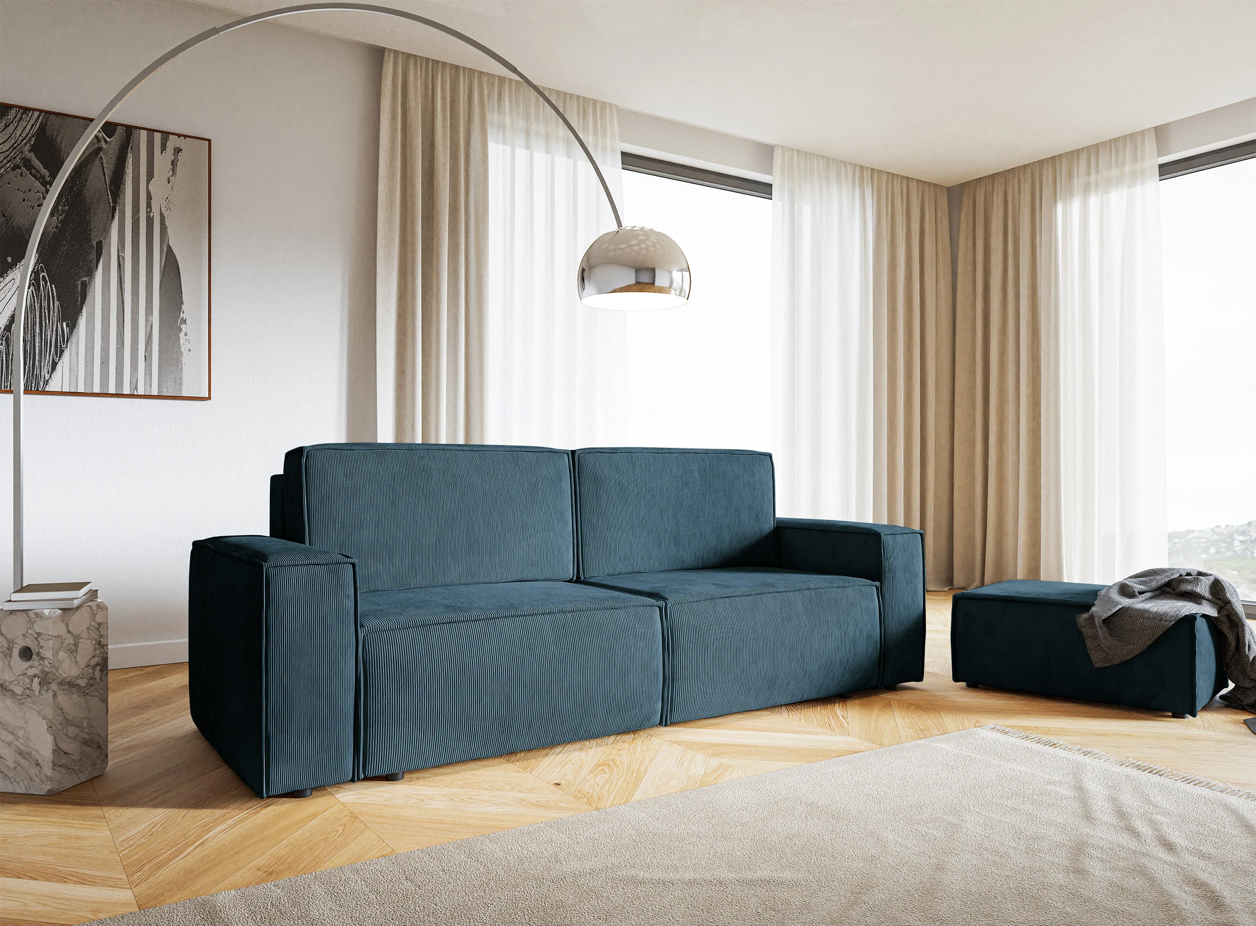 Pufa Copertino 65x90 cm granatowa sztruks - Image 3