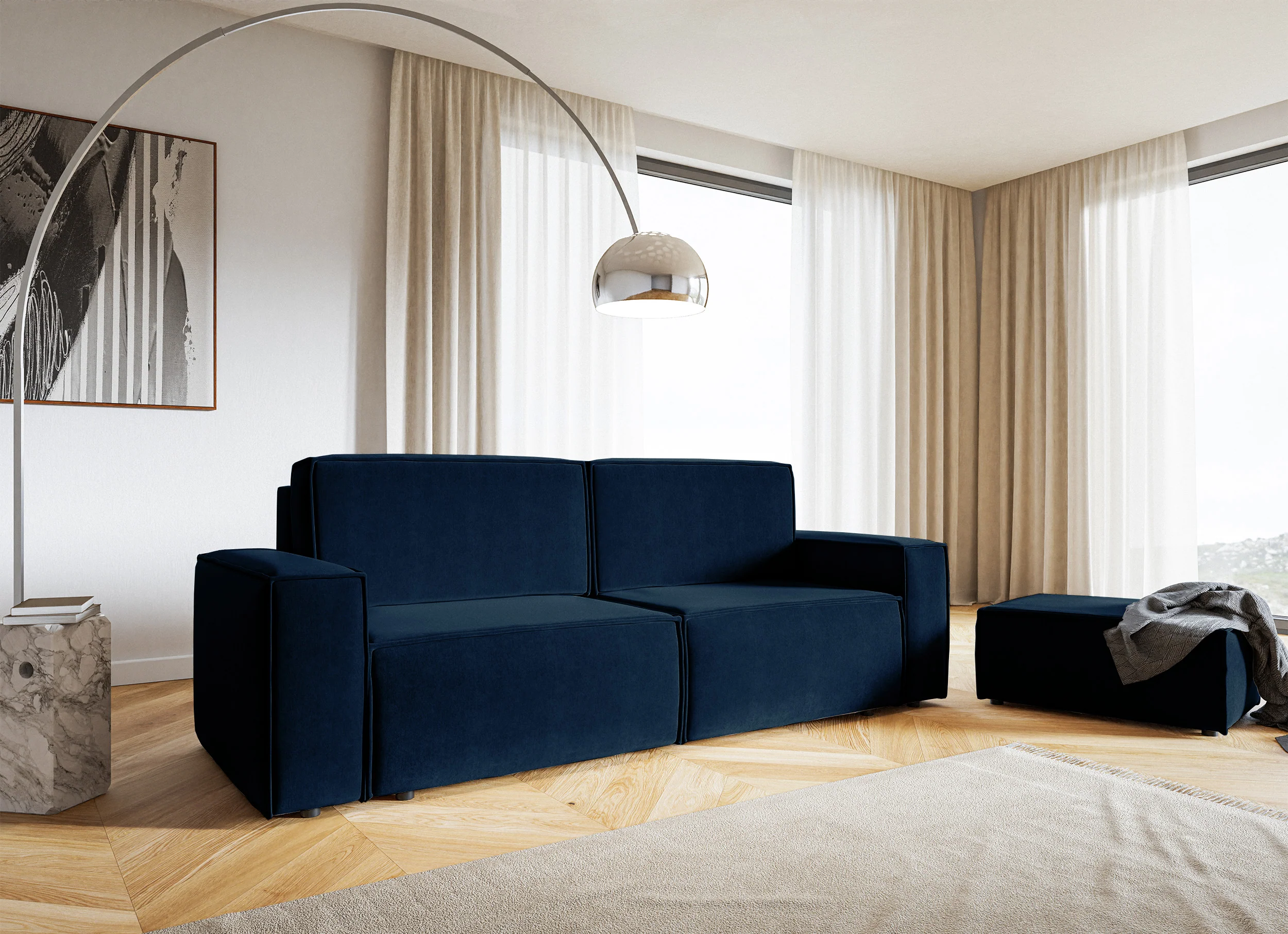 Pufa Copertino 65x90 cm granatowa welur hydrofobowy - Image 2