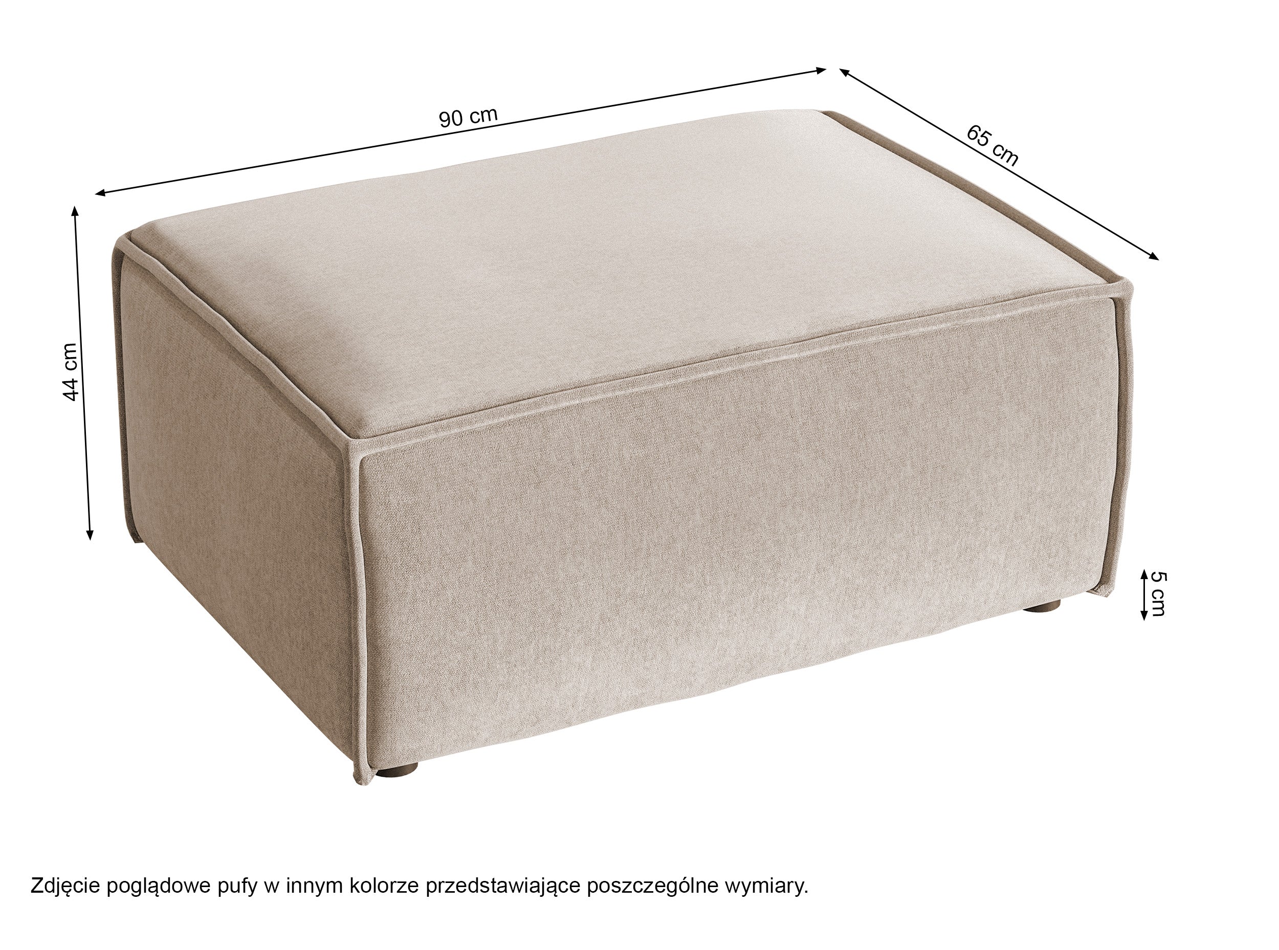 Pufa Copertino 65x90 cm jasnobeżowa welur hydrofobowy - Image 4