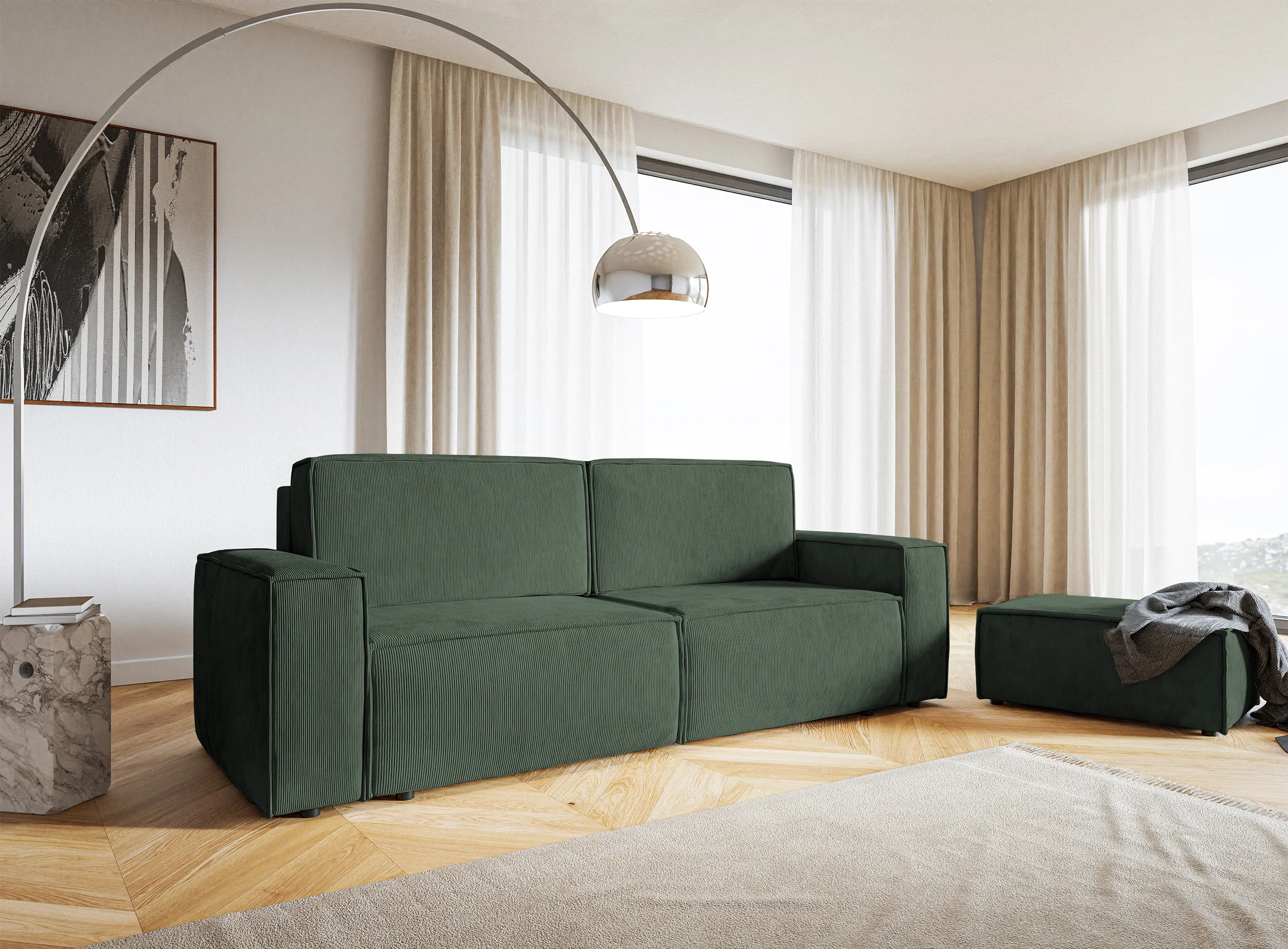 Pufa Copertino 65x90 cm zielona sztruks - Image 3