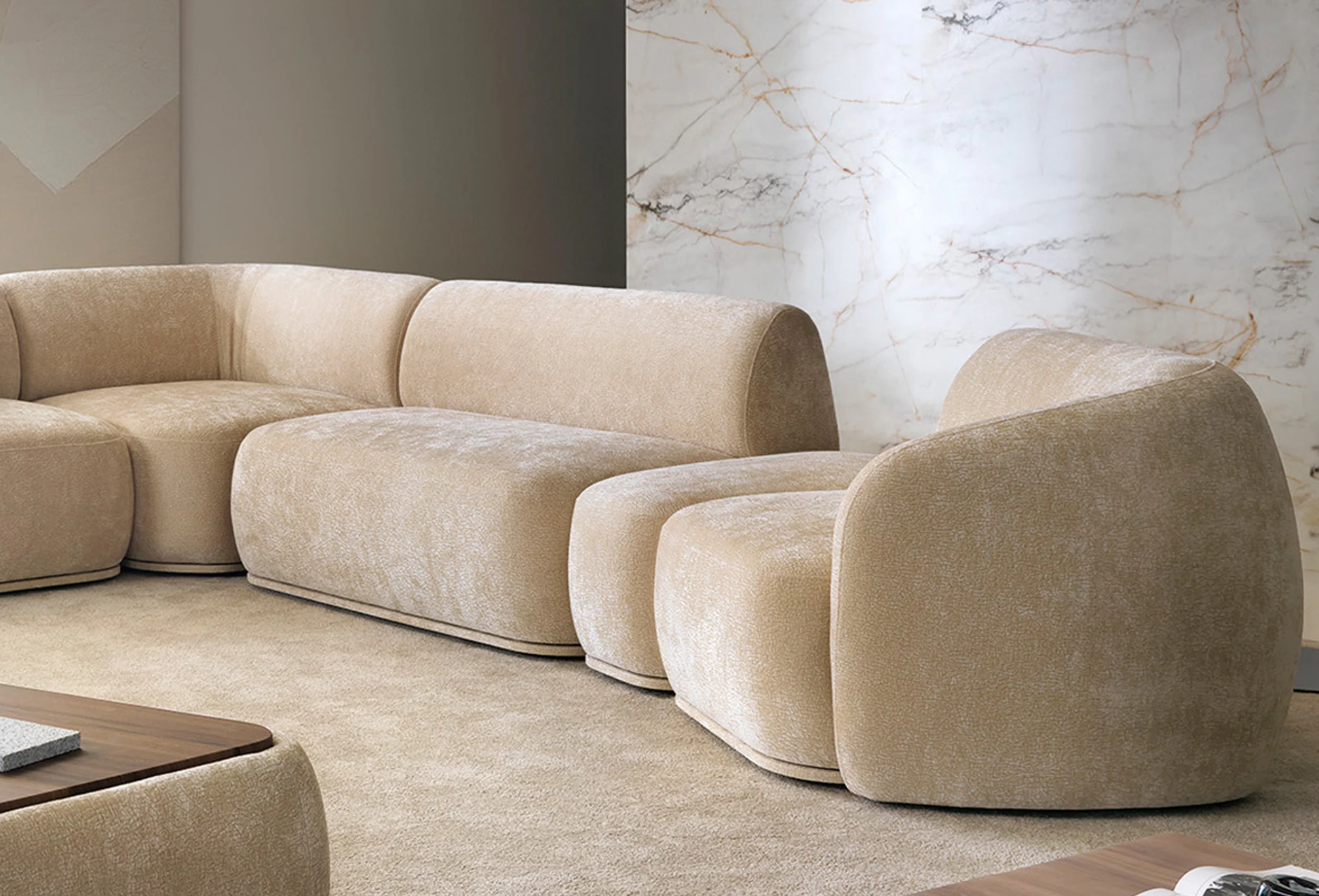 Pufa modułowa trójkątna Bommo beżowa szenil - Image 4