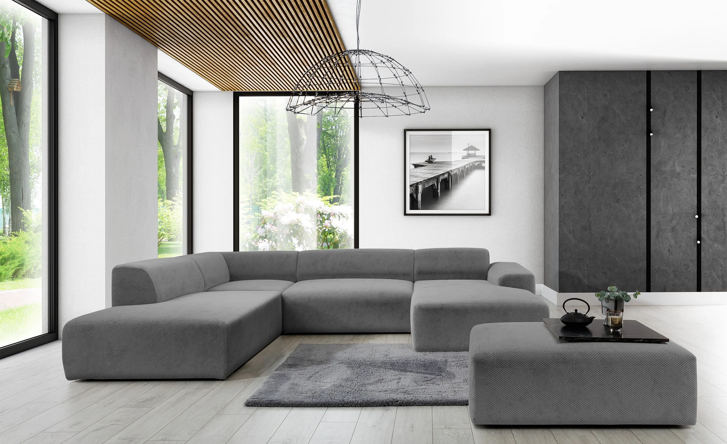 Pufa Terrafino 120x80 cm ciemnoszara w tkaninie hydrofobowej - Image 2