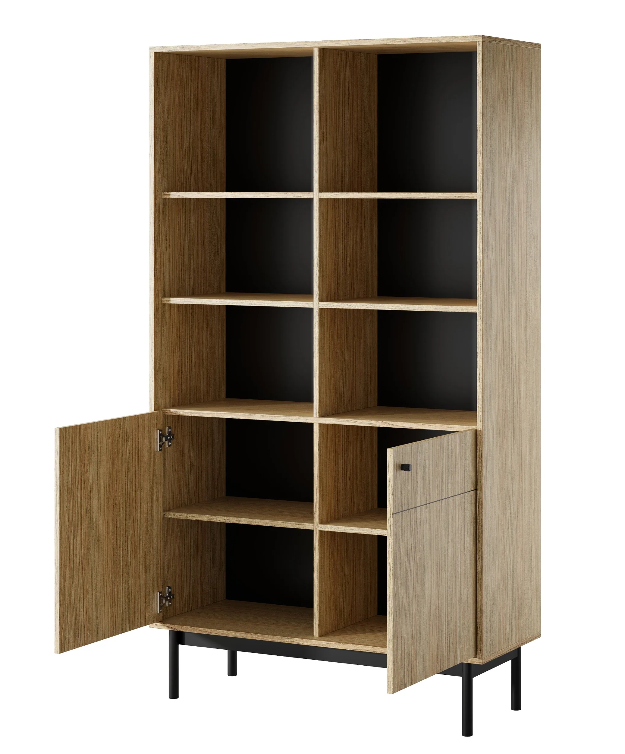 Regał dwudrzwiowy Japandies z półkami 104 cm Dąb linea - Image 4