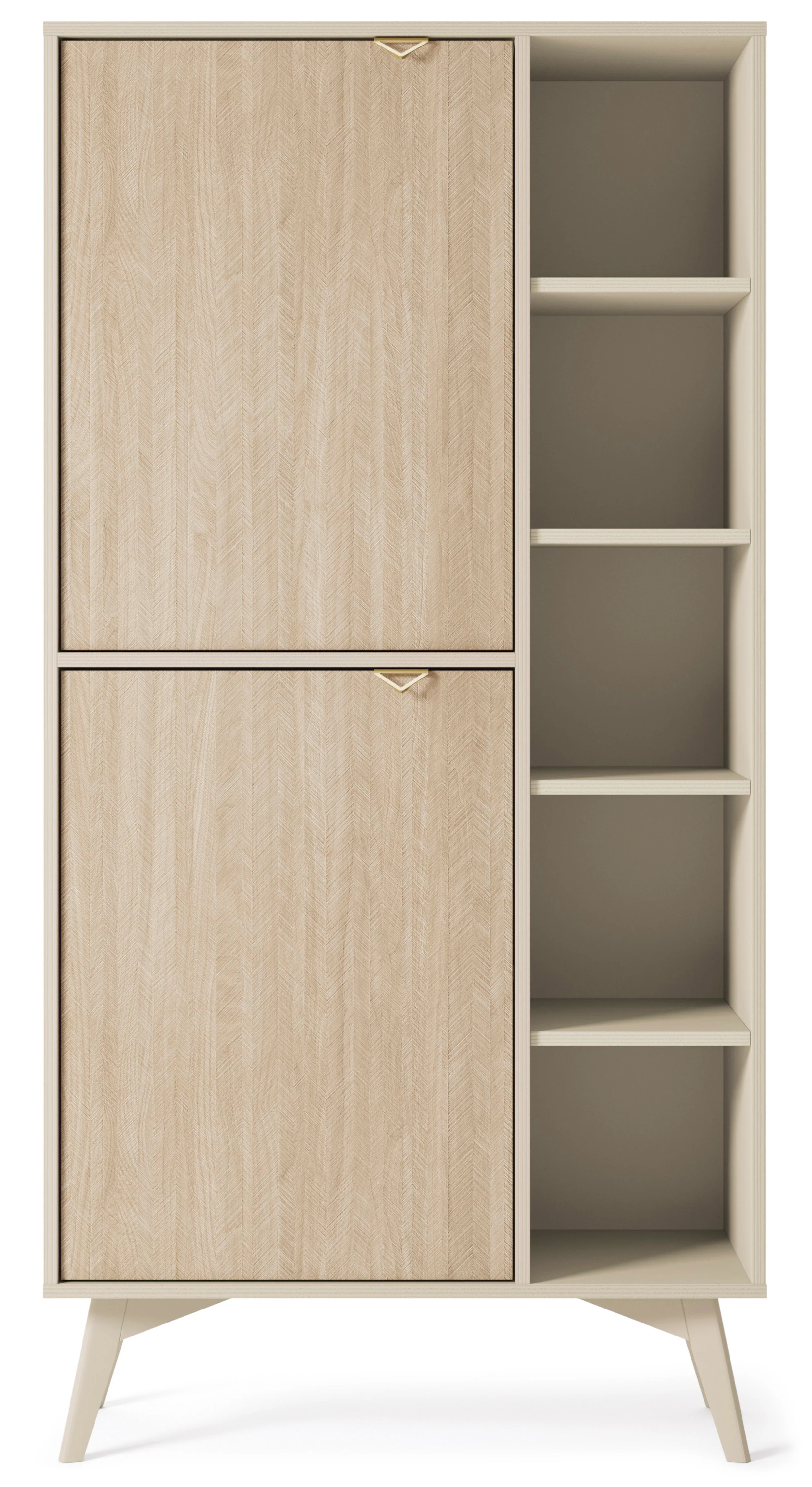 Regał Favoria dwudrzwiowy 80 cm beżowy/jodełka scandi ze złotymi uchwytami - Image 4