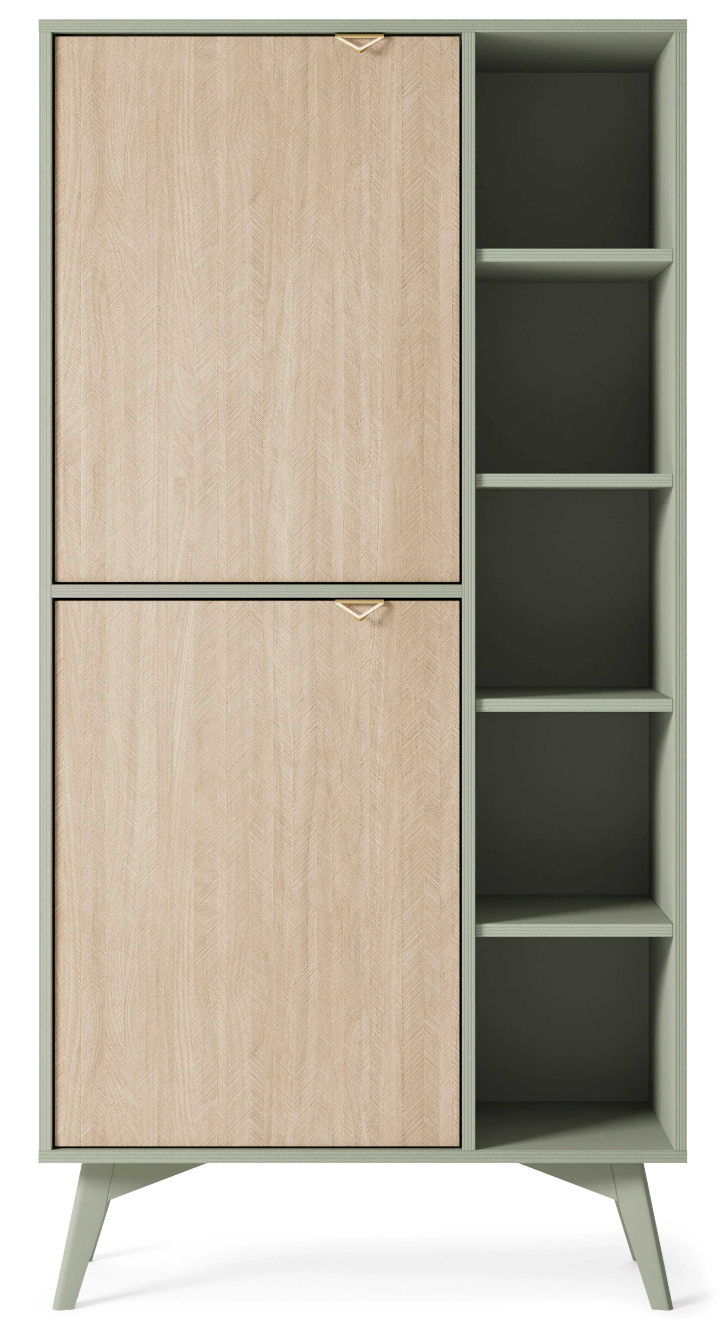 Regał Favoria dwudrzwiowy 80 cm eukaliptus/jodełka scandi ze złotymi uchwytami - Image 4