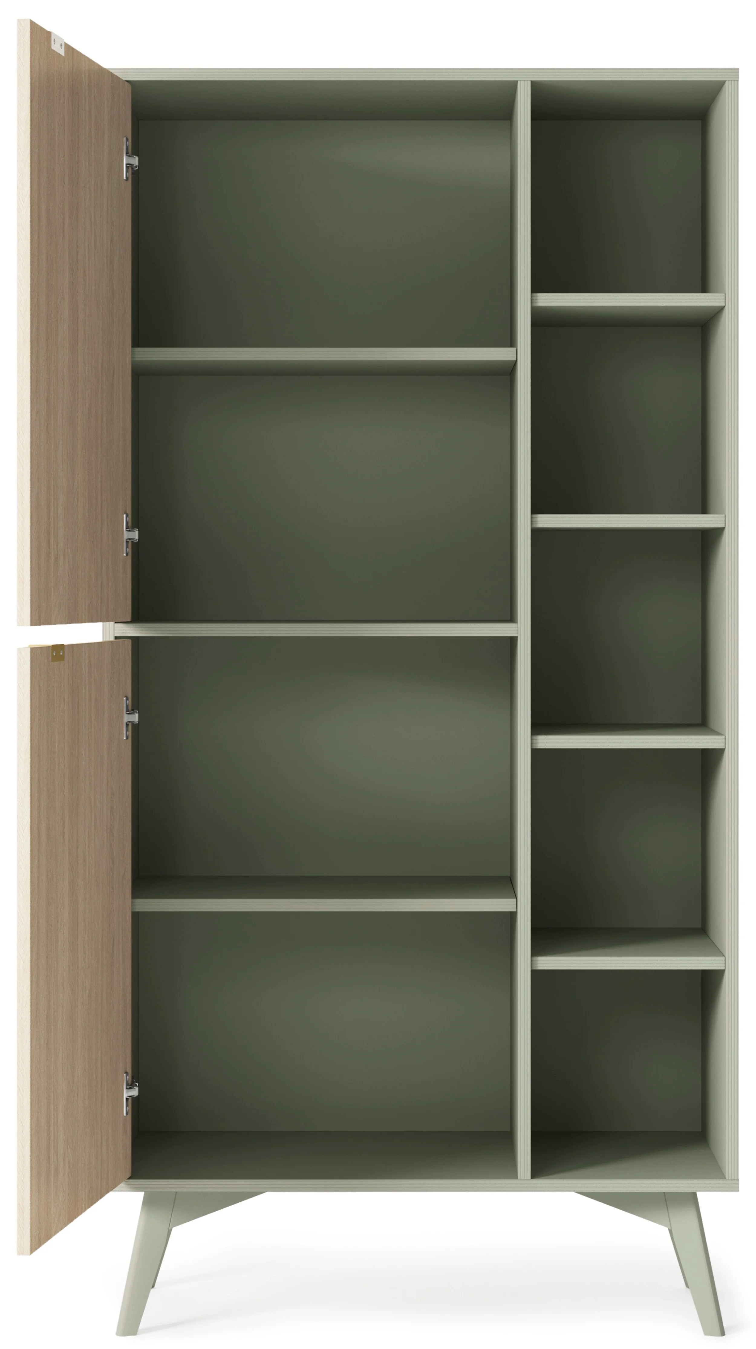 Regał Favoria dwudrzwiowy 80 cm eukaliptus/jodełka scandi ze złotymi uchwytami - Image 5