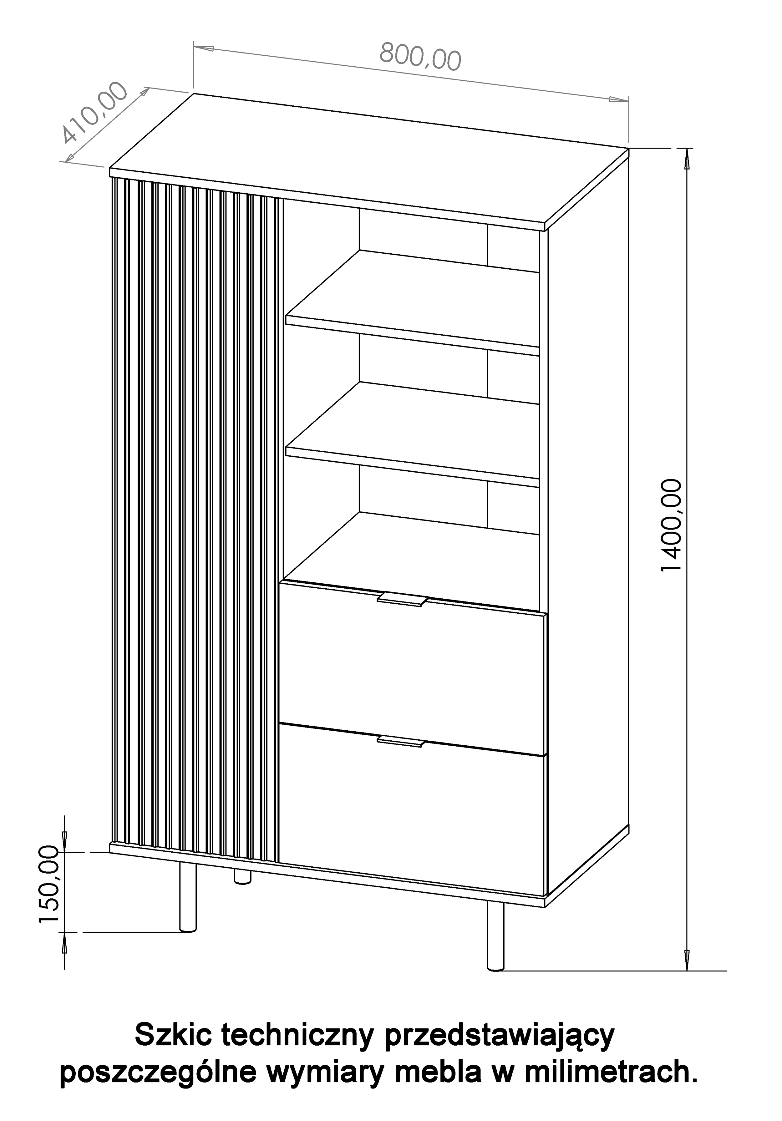 Regał Klazby 80 cm jednodrzwiowy z dwiema szufladami kaszmir lamele - Image 5