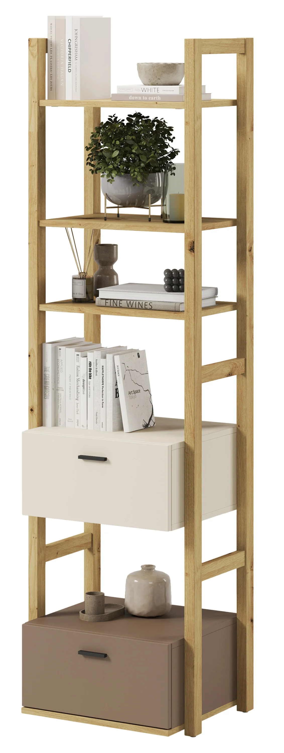 Regał młodzieżowy Lenny z dwiema szufladami 51 cm dąb artisan, beż, truflowy - Image 3
