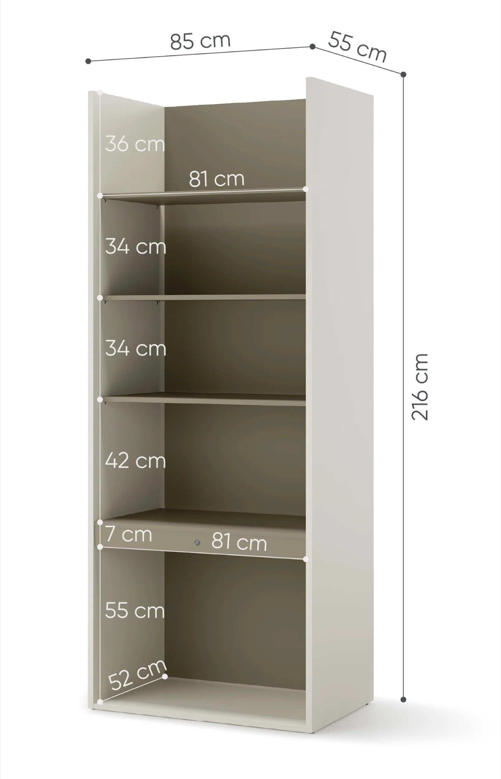 Regał młodzieżowy szeroki Woow z pięcioma półkami i oświetleniem 85 cm szampański/eukaliptus - Image 4