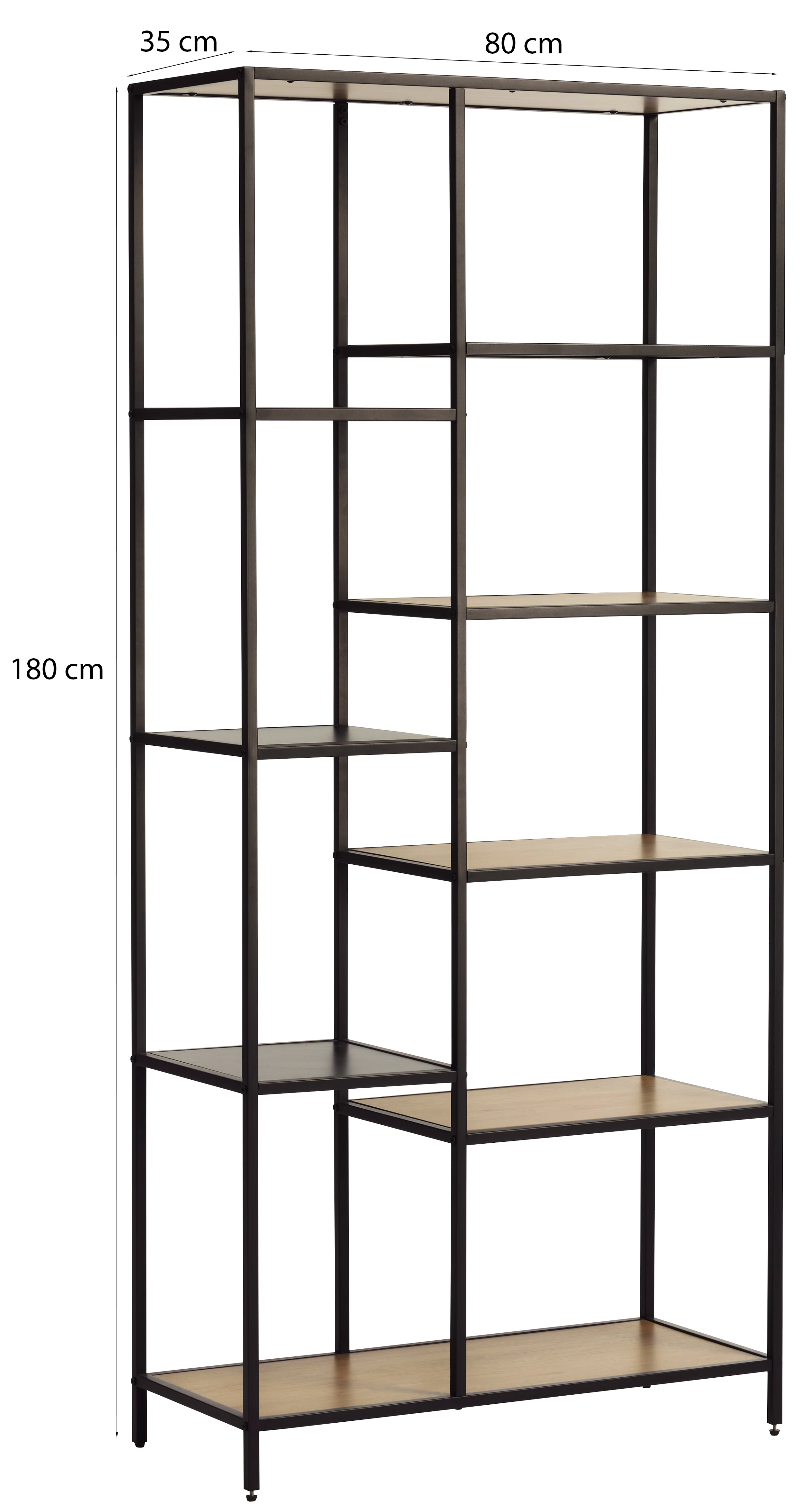 Regał otwarty Koneso 180 cm z dziewięcioma półkami dąb/czarny - Image 5
