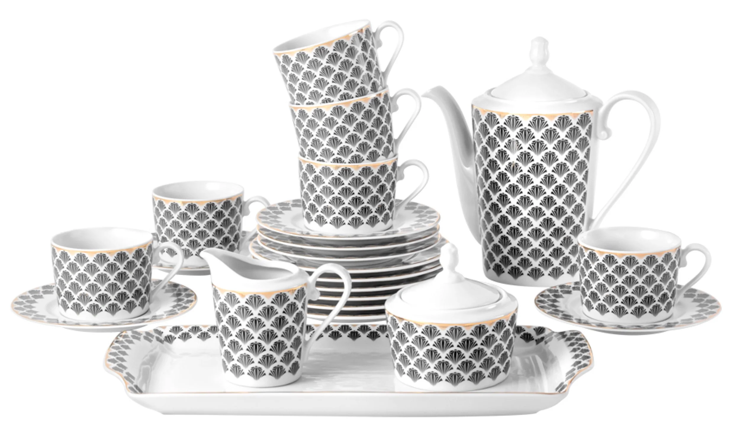 Serwis do kawy porcelanowy dla 12 os. Jenny biało-czarny