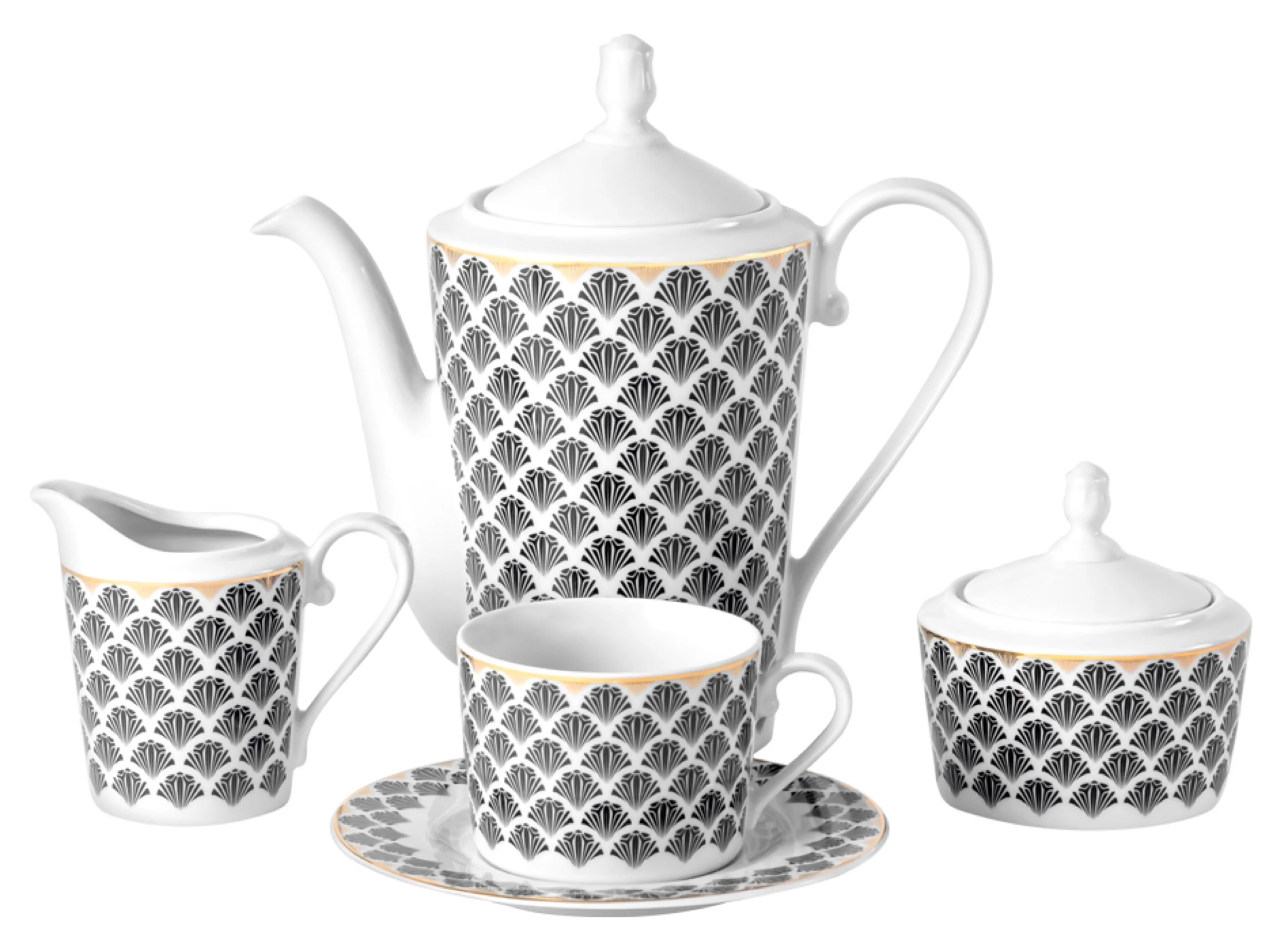 Serwis do kawy porcelanowy dla 12 os. Jenny biało-czarny - Image 9