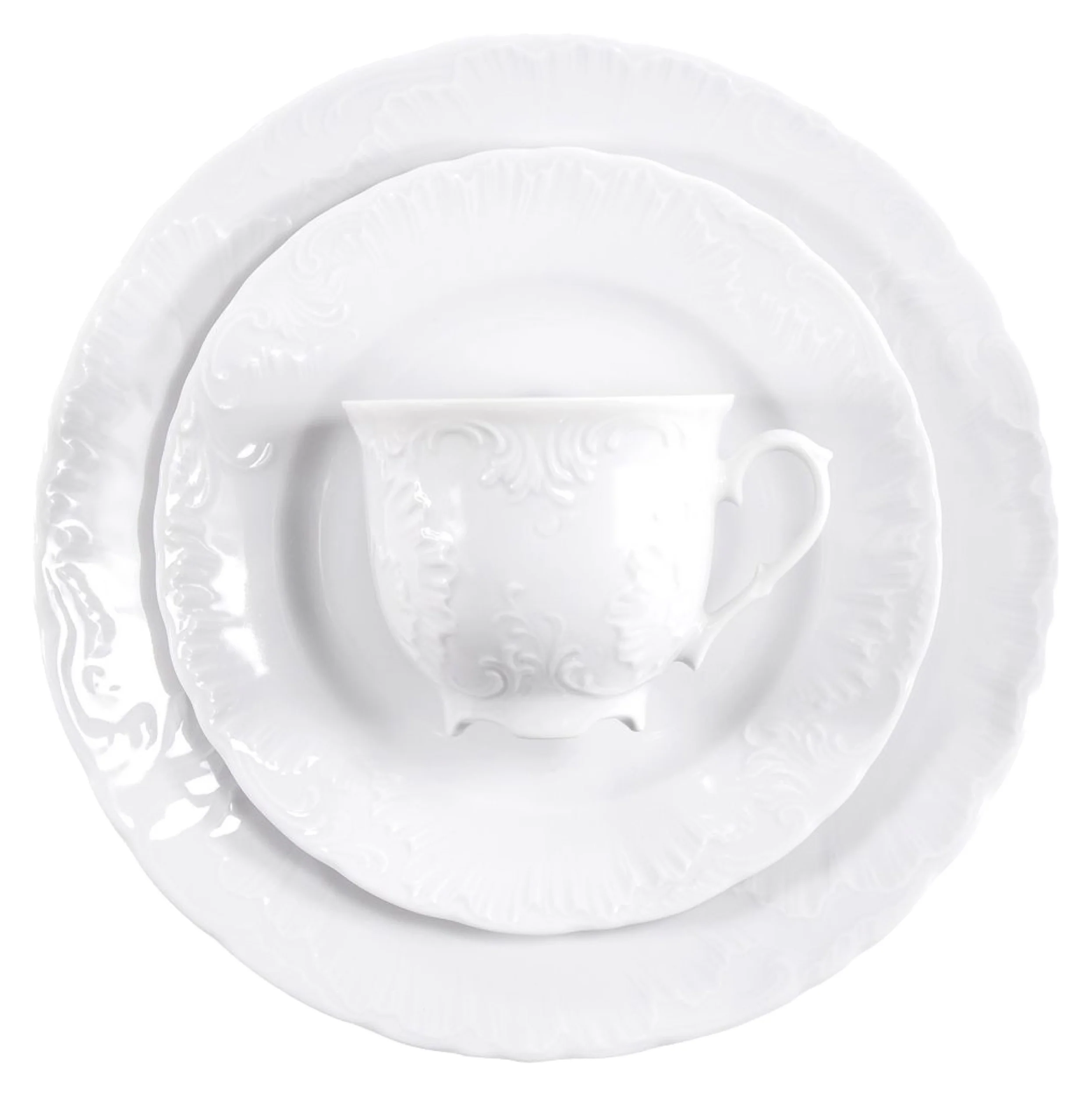 Serwis do kawy porcelanowy dla 6 os. Rococo biały