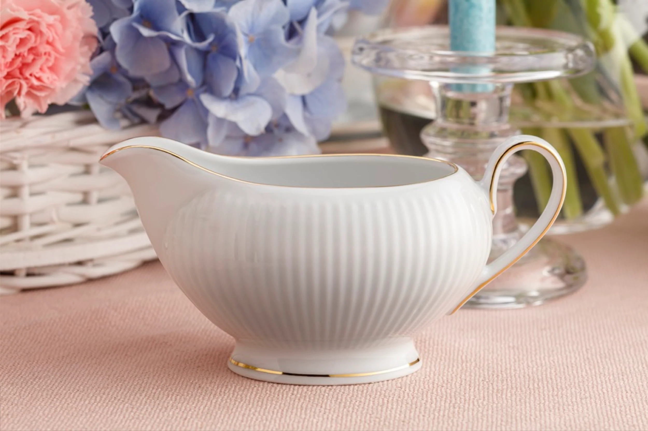 Serwis obiadowy porcelanowy dla 12 os. Dalia biało-złoty - Image 4