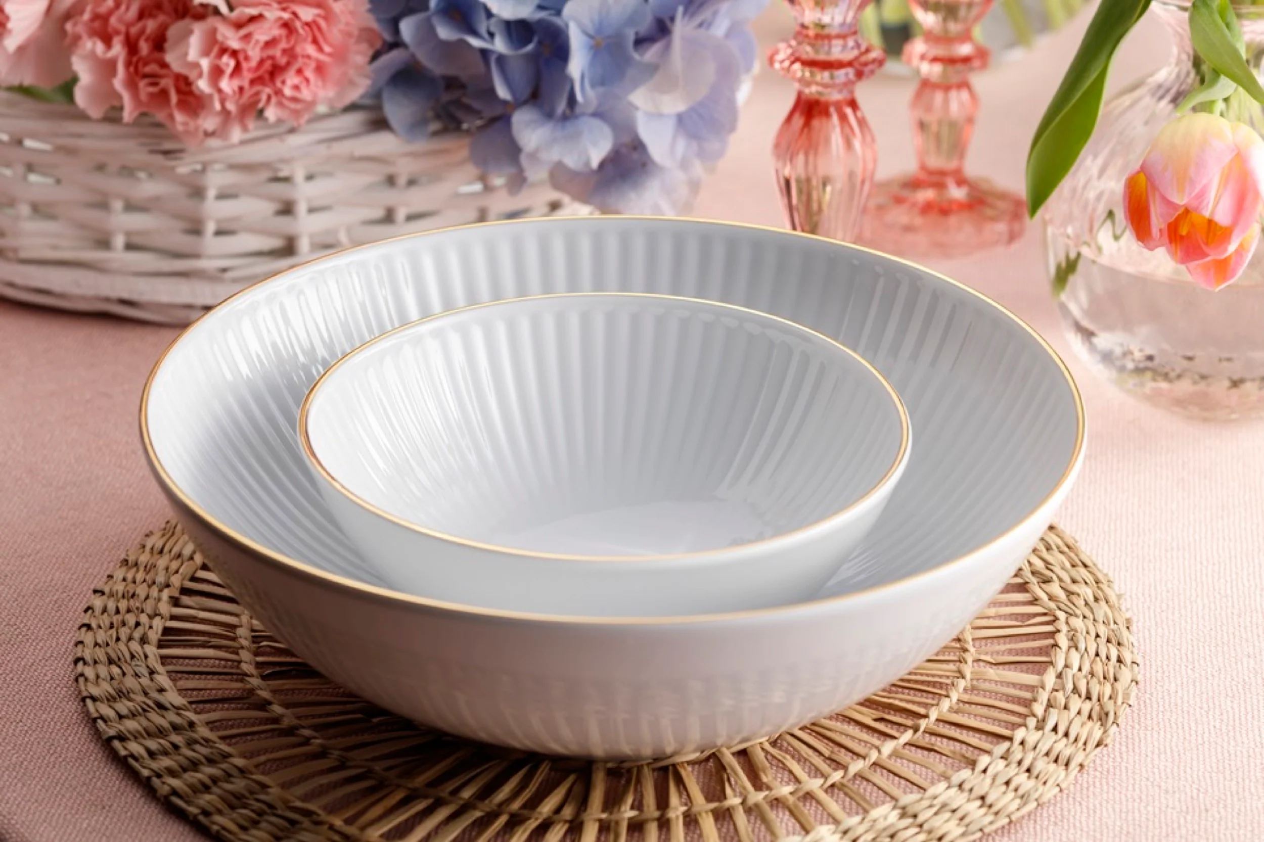 Serwis obiadowy porcelanowy dla 12 os. Dalia biało-złoty - Image 5
