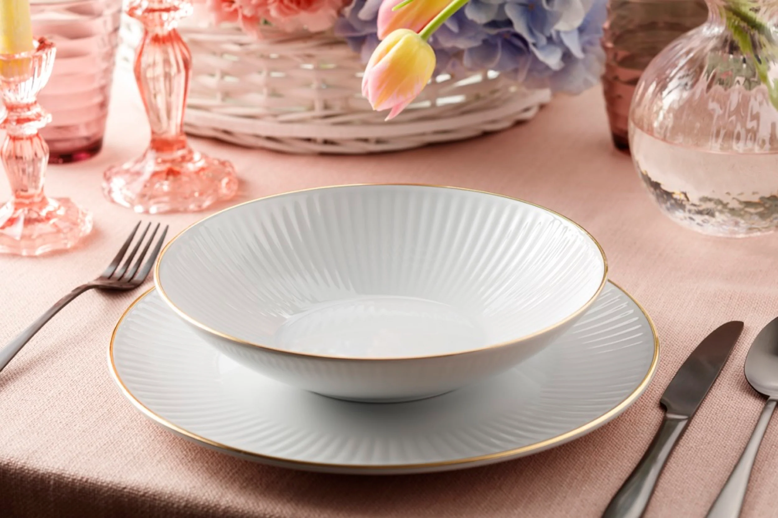 Serwis obiadowy porcelanowy dla 12 os. Dalia biało-złoty - Image 6