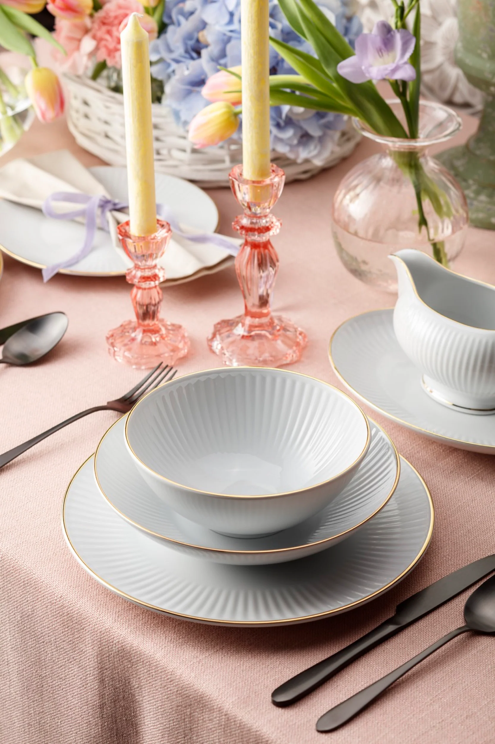 Serwis obiadowy porcelanowy dla 12 os. Dalia biało-złoty - Image 7