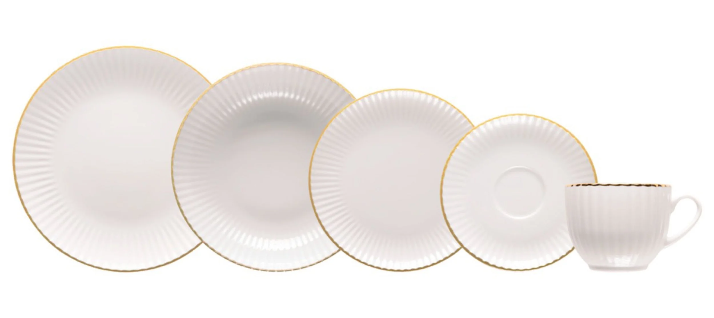 Serwis obiadowy porcelanowy dla 6 os. Daisy biało-złoty
