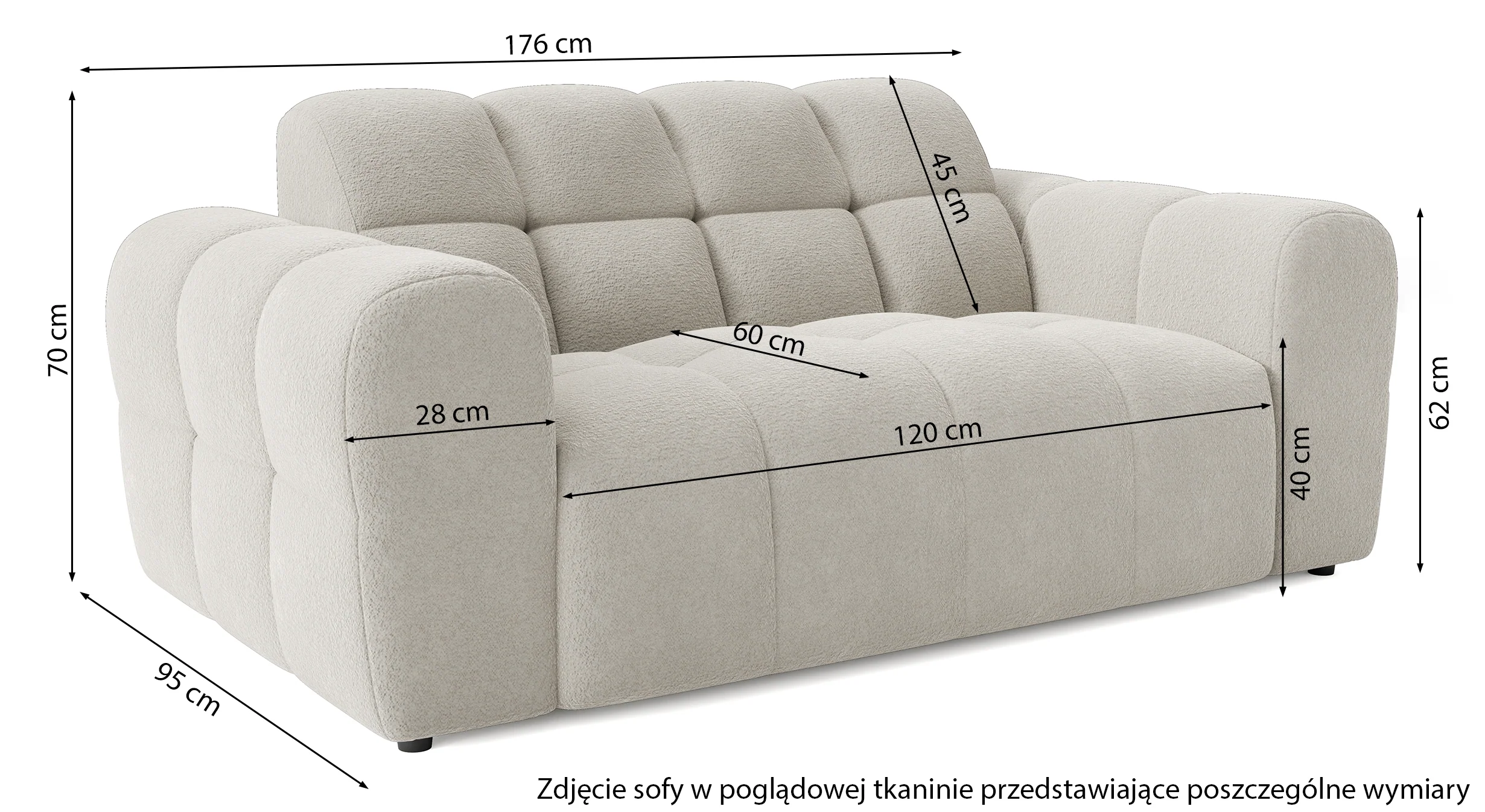 Sofa dwuosobowa Monti szarobeżowa szenil - Image 4