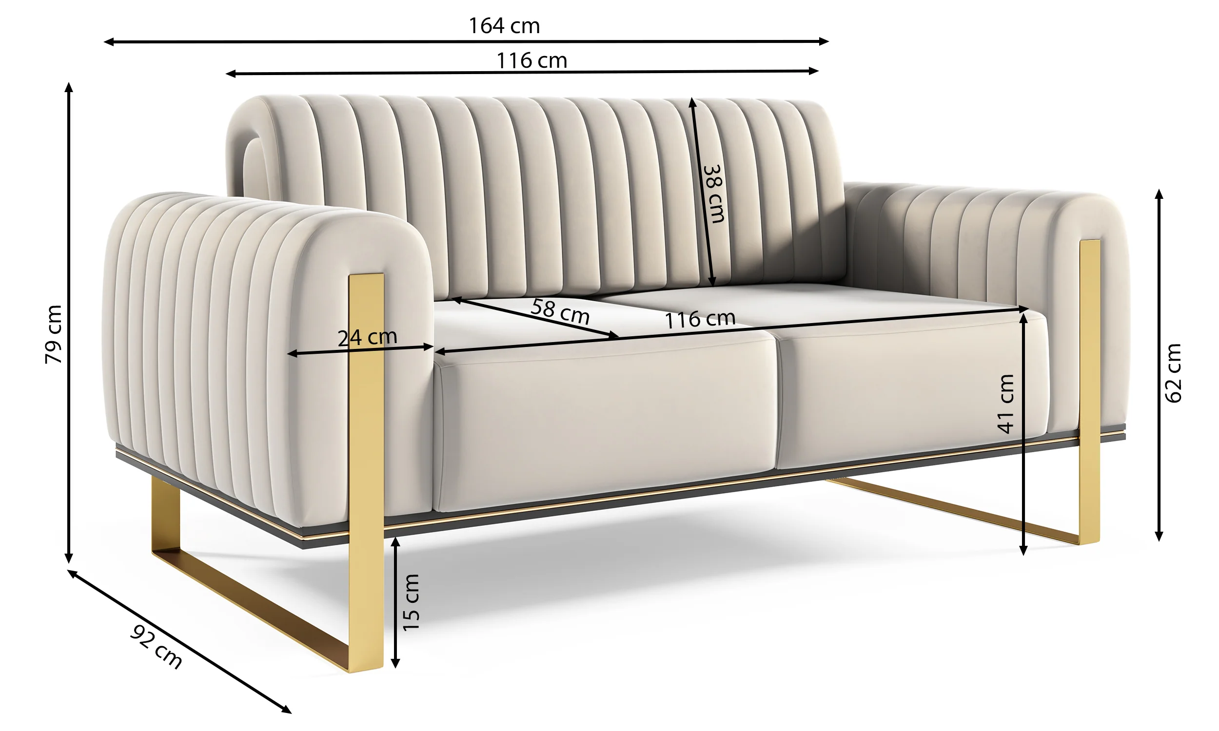 Sofa dwuosobowa Parissa beżowa welur czarne nogi - Image 5