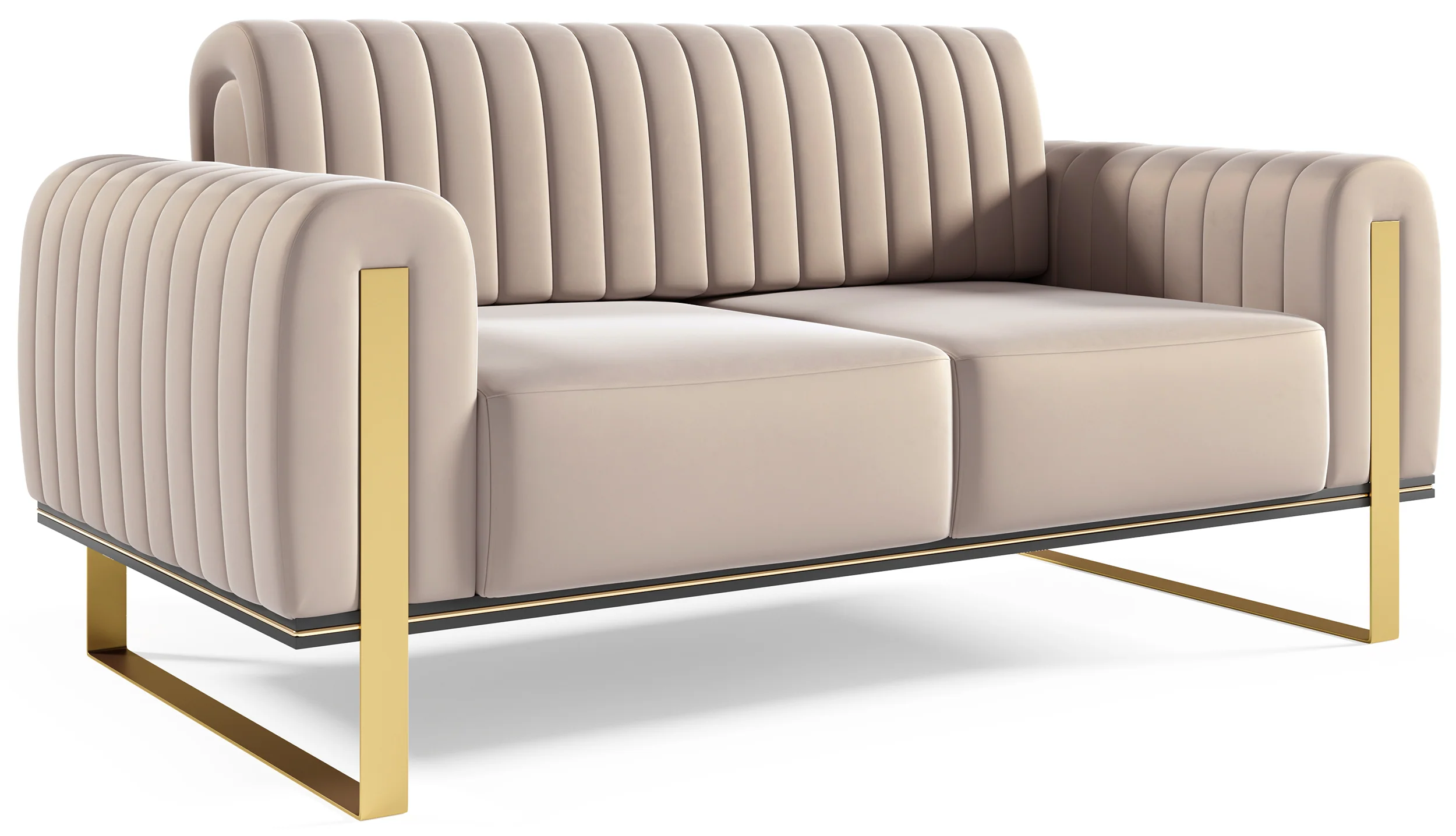 Sofa dwuosobowa Parissa jasnobeżowa welur złote nóżki - Image 5
