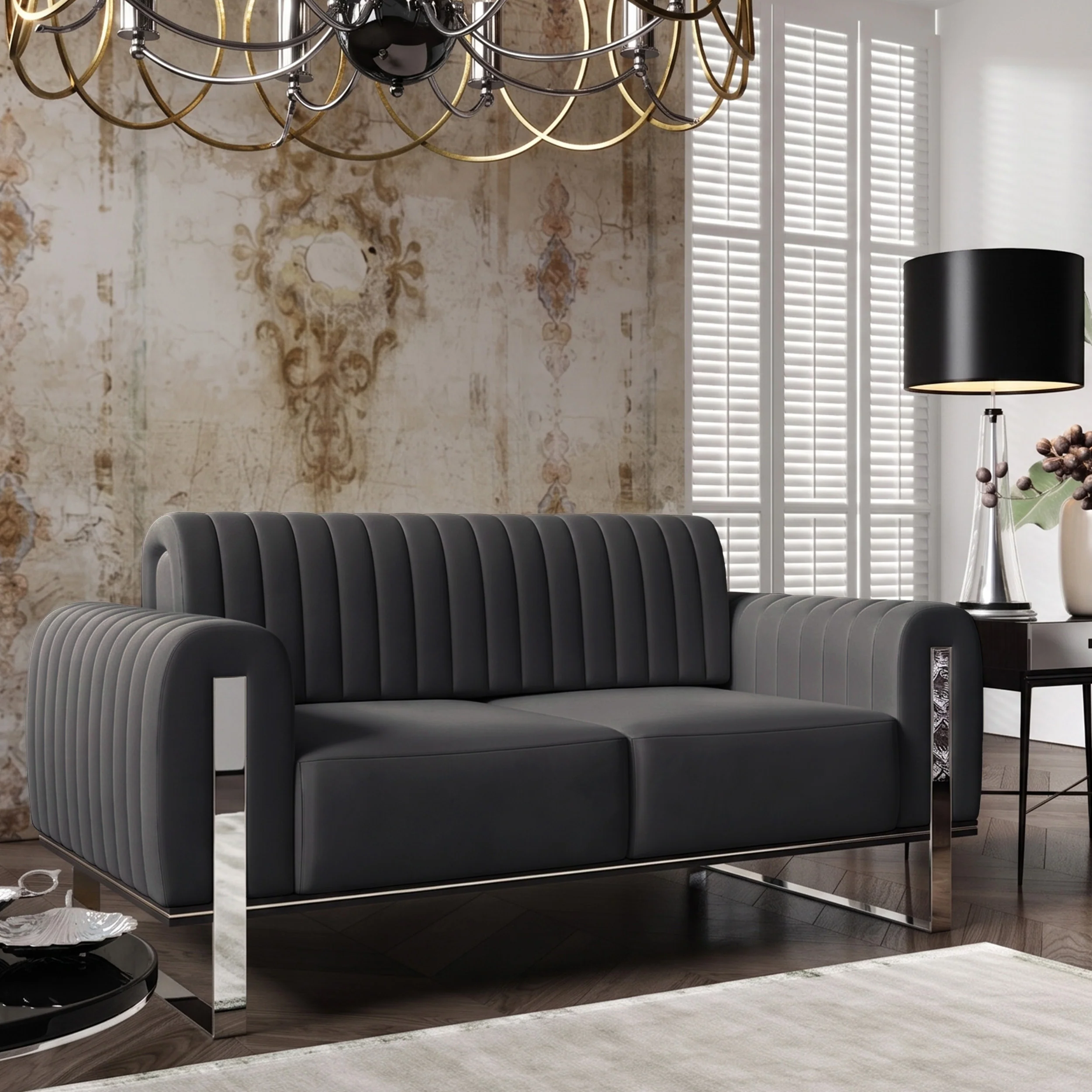 Sofa dwuosobowa Parissa ciemnoszara welur nogi chrom - Image 2
