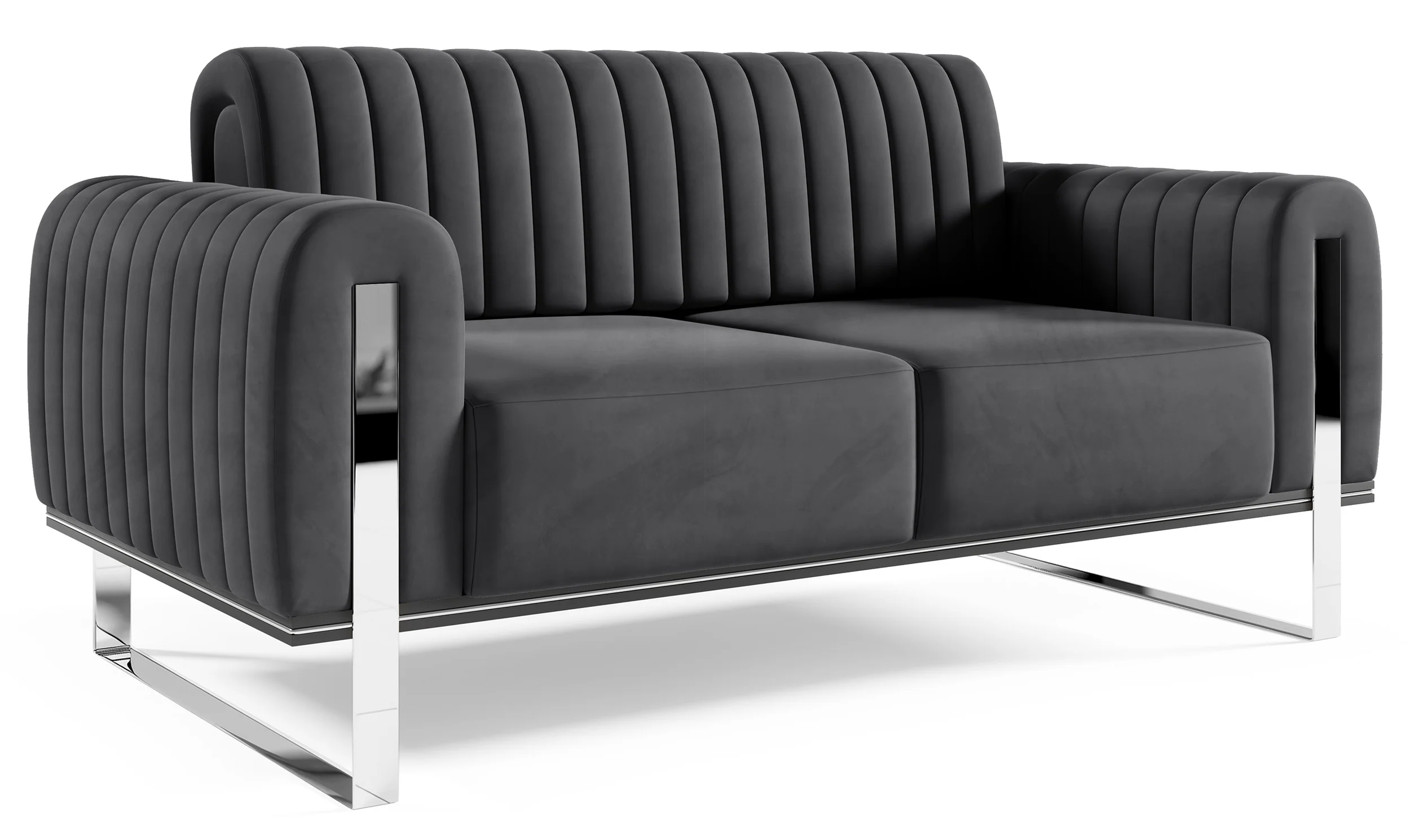 Sofa dwuosobowa Parissa ciemnoszara welur nogi chrom - Image 4