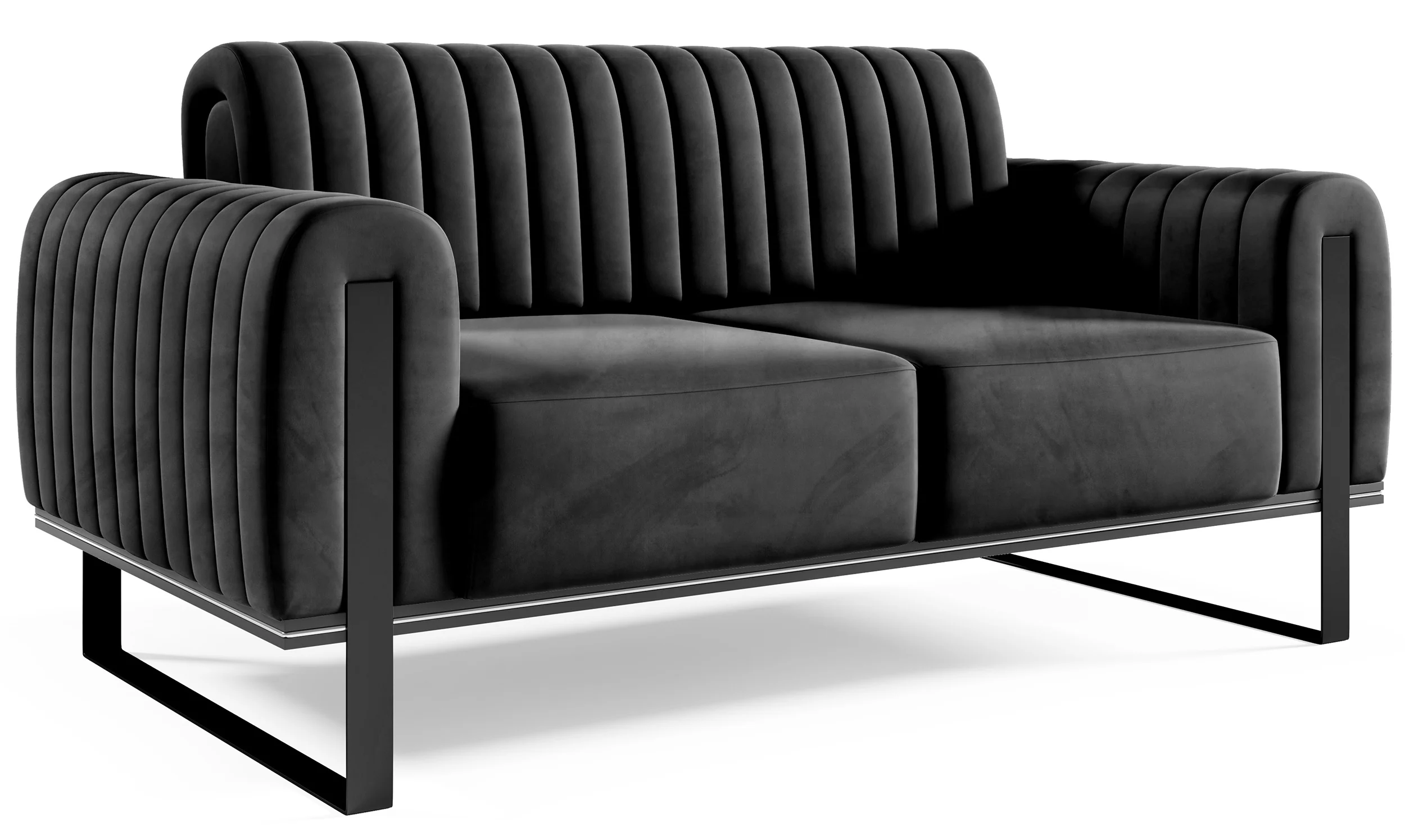Sofa dwuosobowa Parissa czarna welur czarne nogi - Image 4