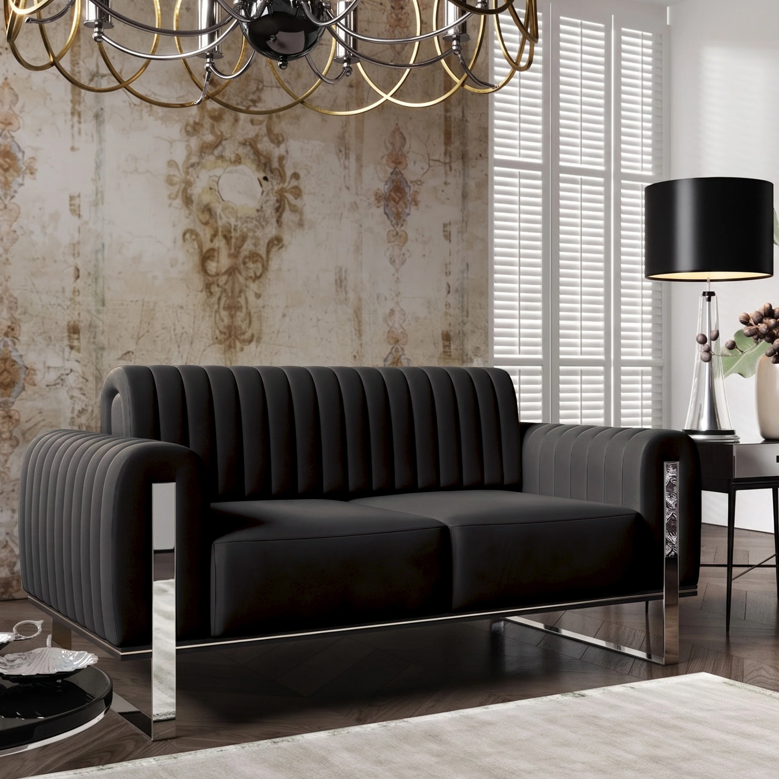 Sofa dwuosobowa Parissa czarna welur nogi chrom - Image 2
