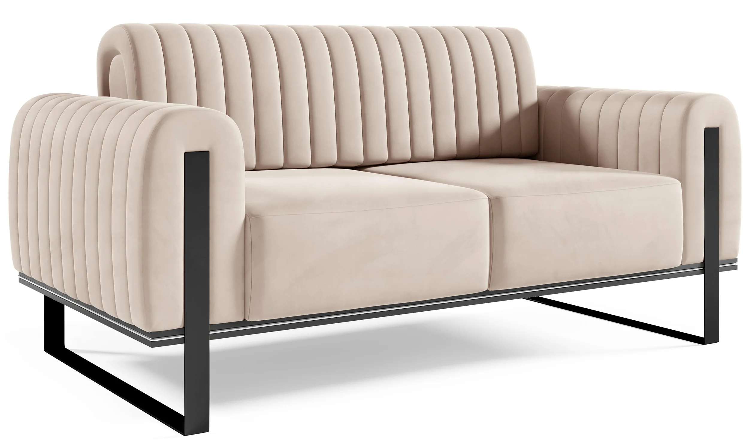 Sofa dwuosobowa Parissa jasnobeżowa welur czarne nogi - Image 4