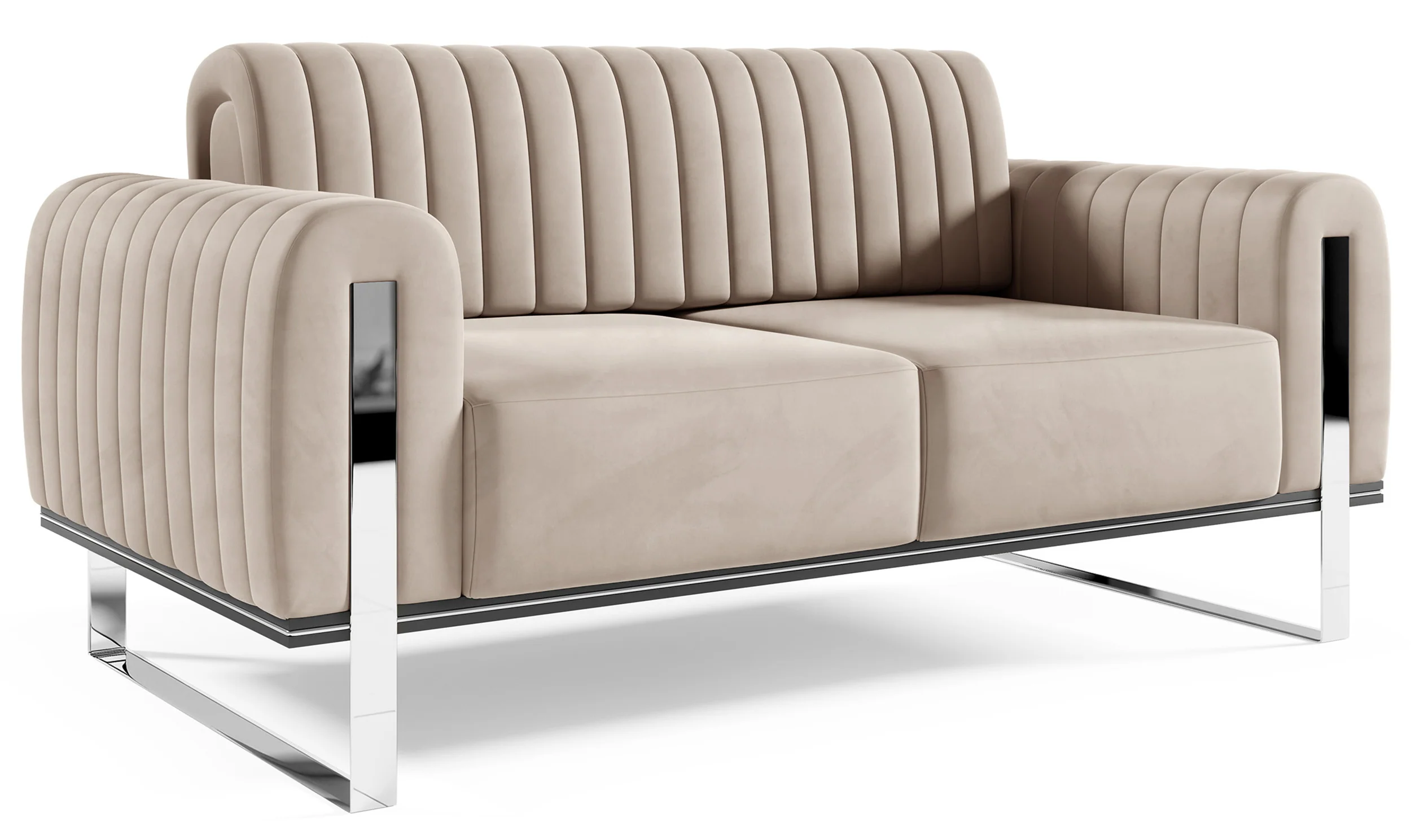Sofa dwuosobowa Parissa jasnobeżowa welur nogi chrom - Image 4