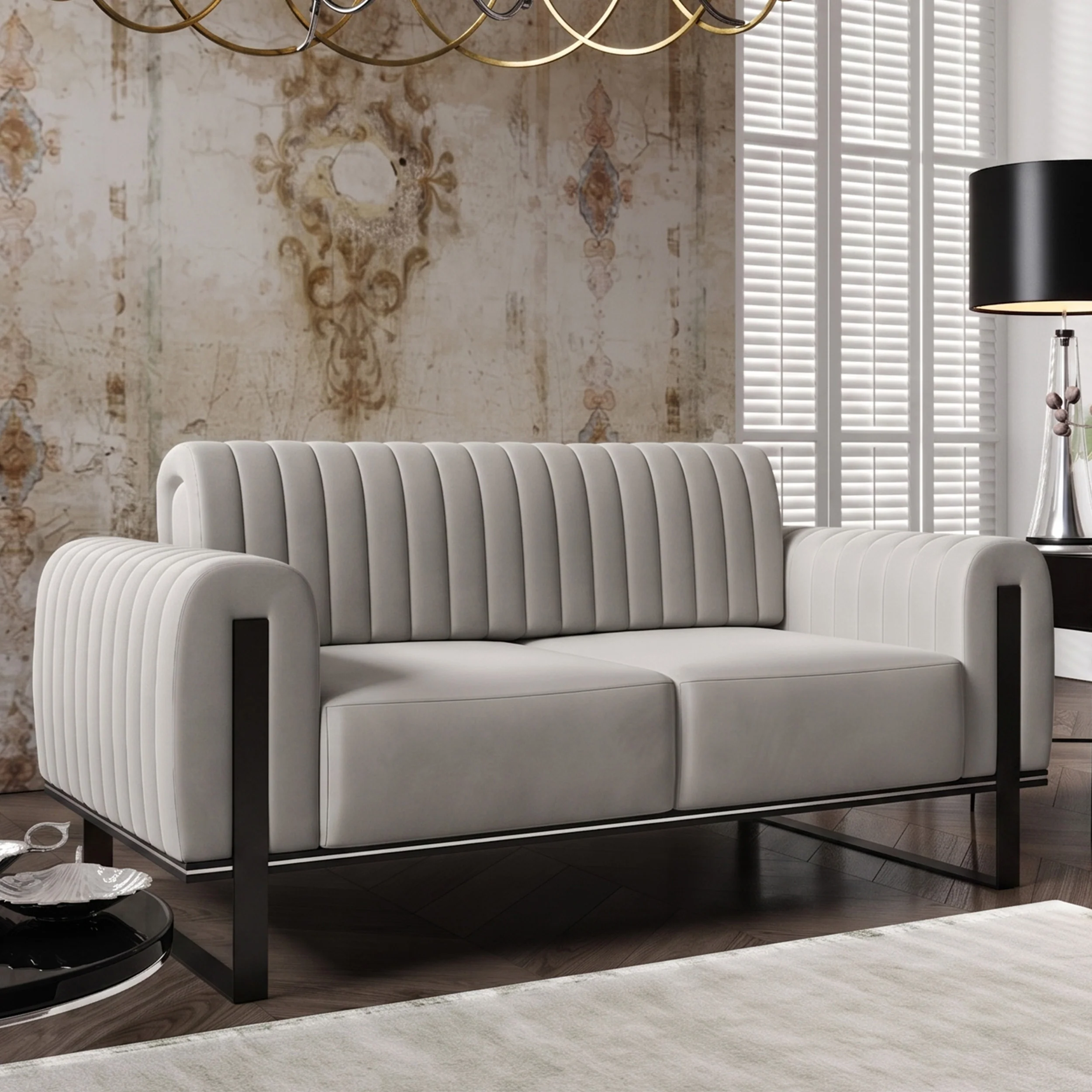 Sofa dwuosobowa Parissa jasnoszara welur czarne nogi - Image 2