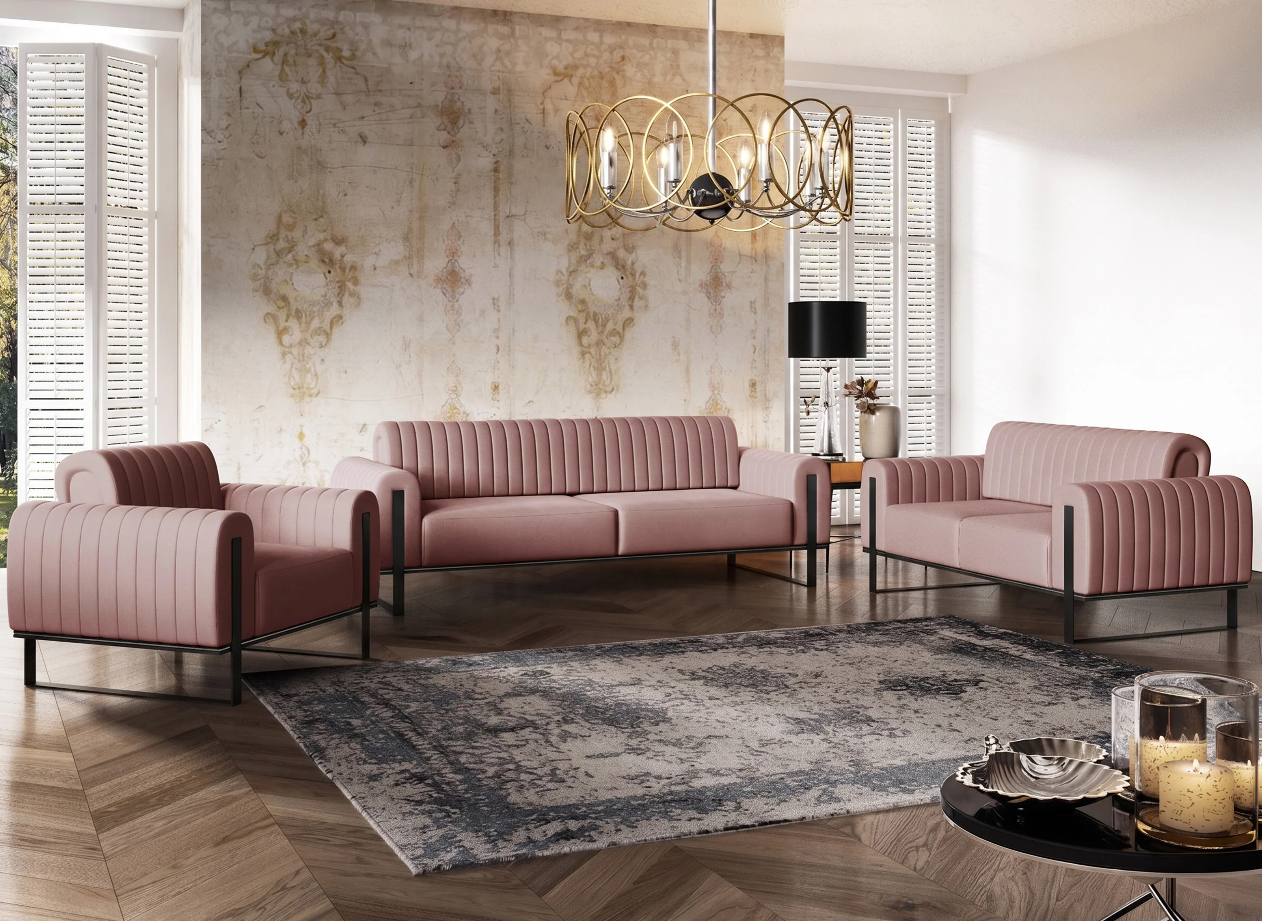 Sofa dwuosobowa Parissa różowa welur czarne nogi - Image 3