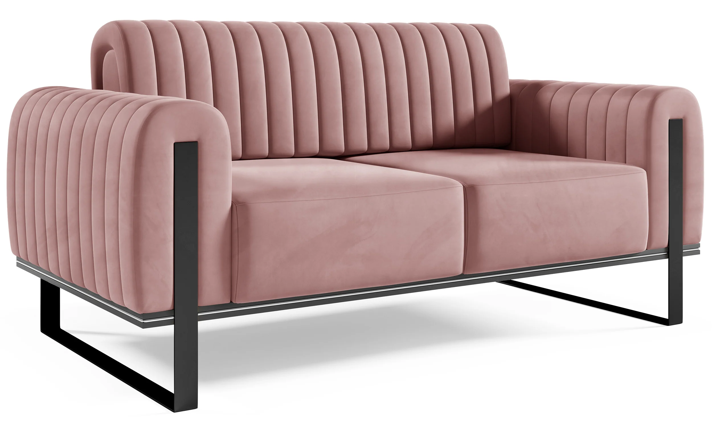 Sofa dwuosobowa Parissa różowa welur czarne nogi - Image 4