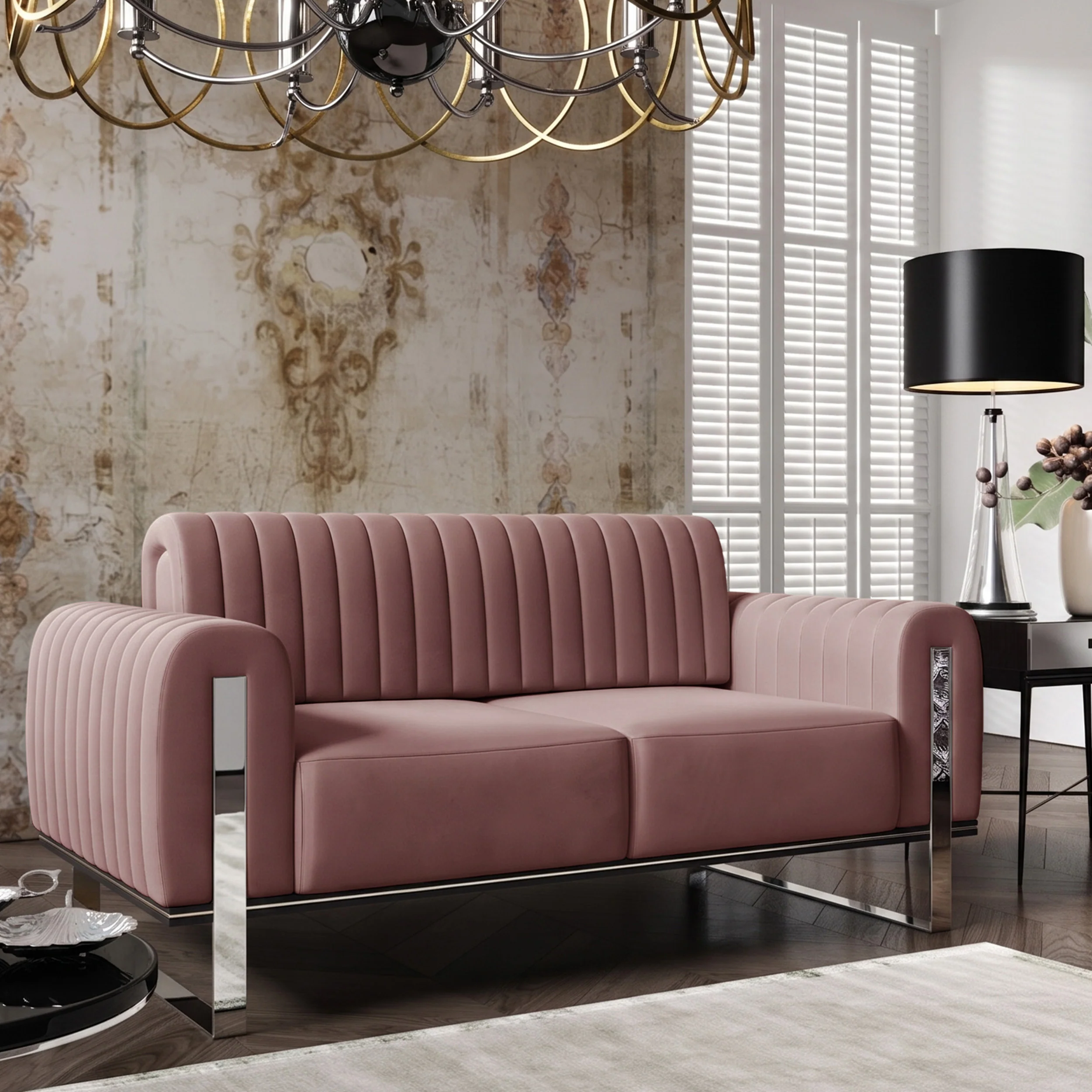 Sofa dwuosobowa Parissa różowa welur nogi chrom - Image 2