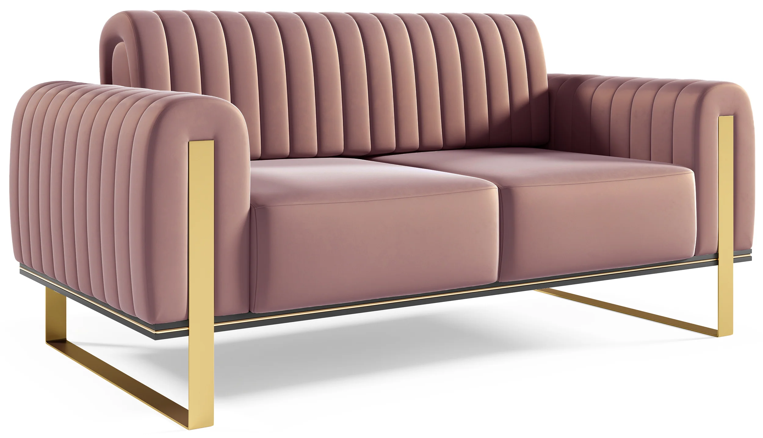 Sofa dwuosobowa Parissa różowa welur złote nóżki - Image 5