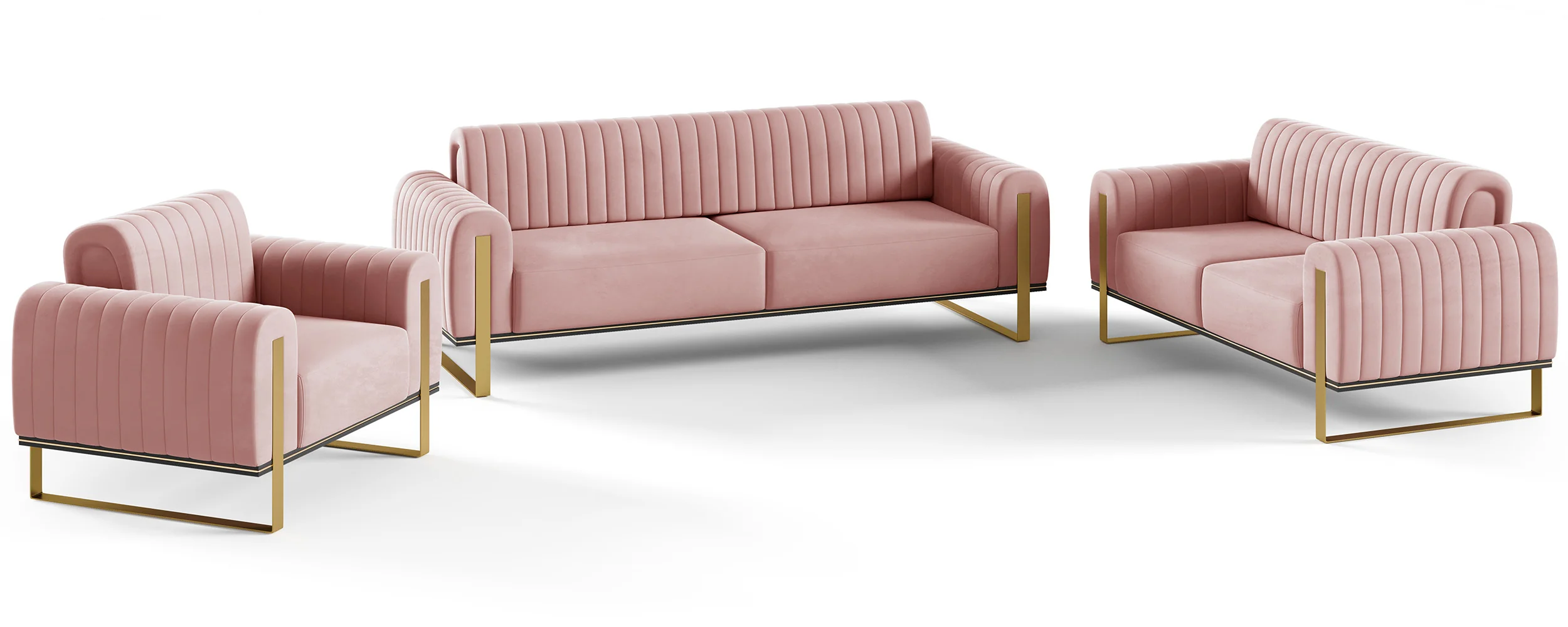Sofa dwuosobowa Parissa różowa welur złote nóżki - Image 7