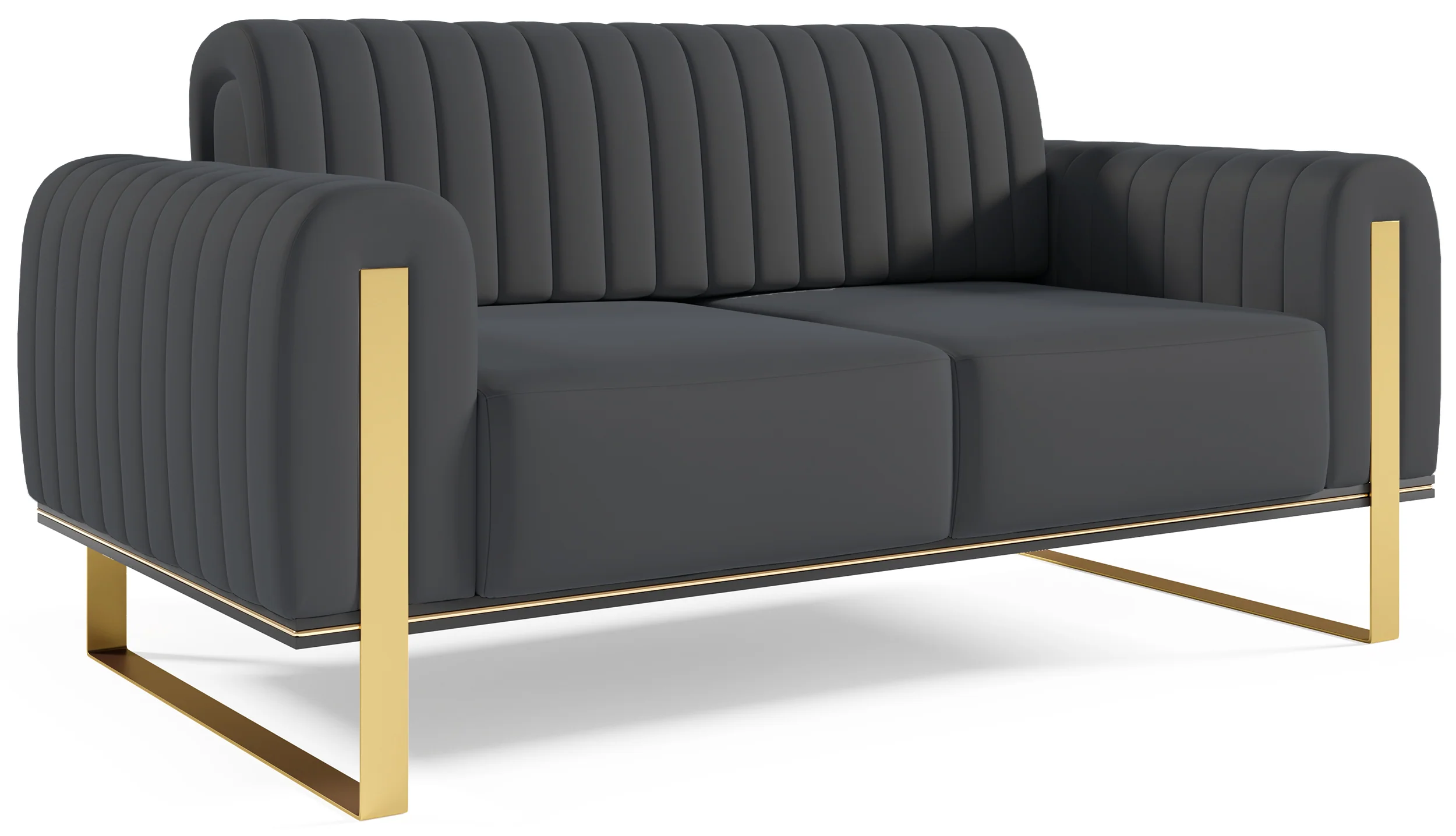 Sofa dwuosobowa Parissa ciemnoszara welur złote nóżki - Image 5