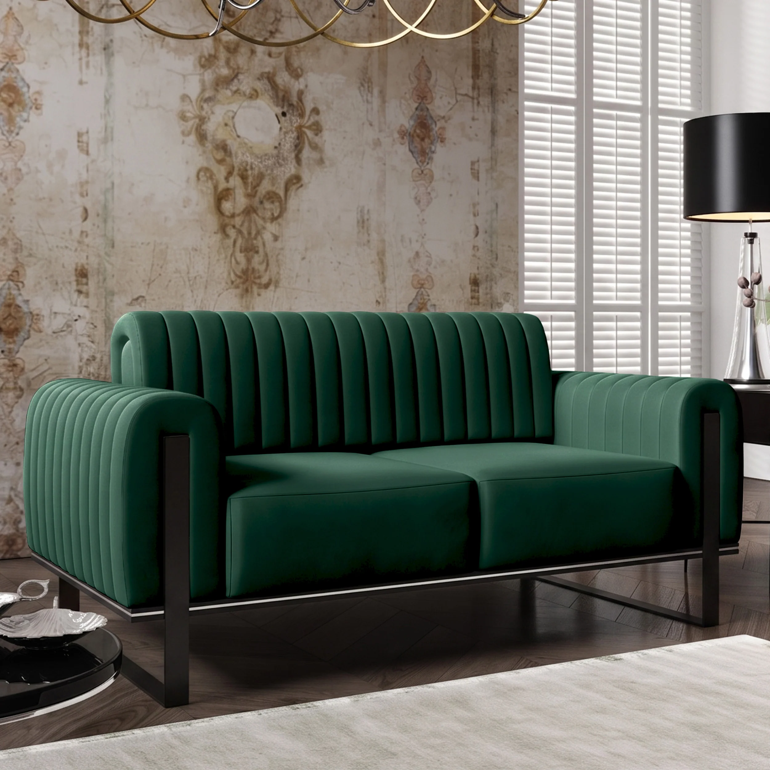 Sofa dwuosobowa Parissa zielona welur czarne nogi - Image 2