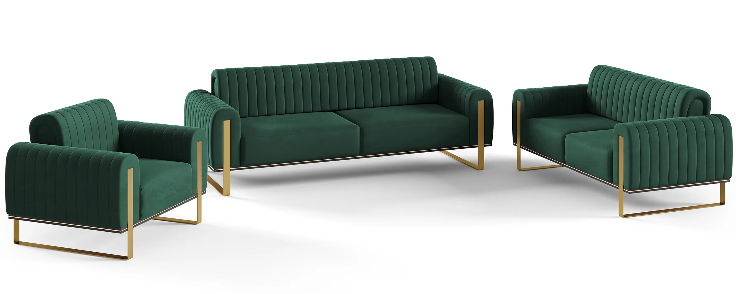 Sofa dwuosobowa Parissa zielona welur złote nóżki - Image 7