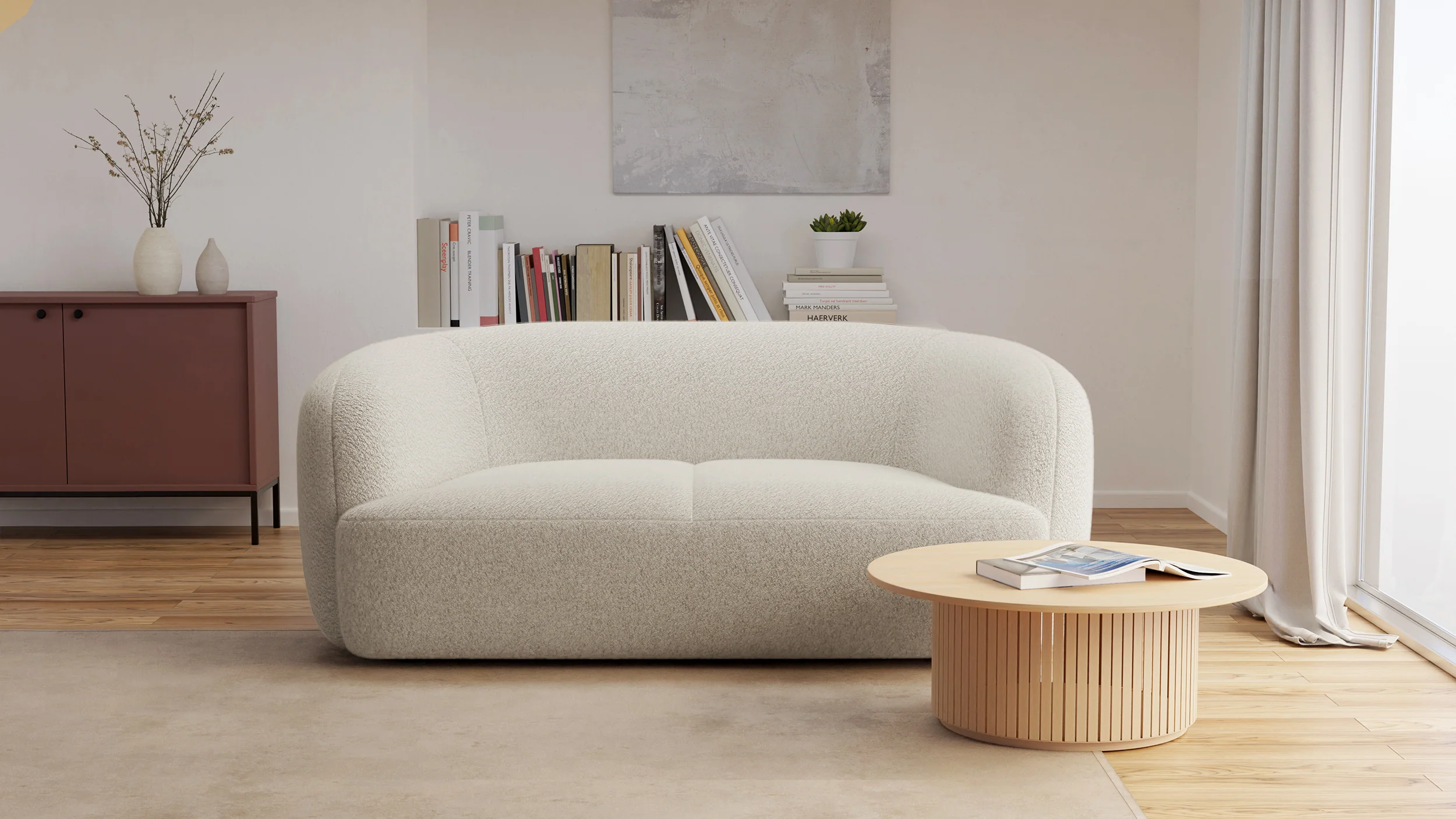 Sofa dwuosobowa Sabanitas beżowa w tkaninie boucle - Image 2