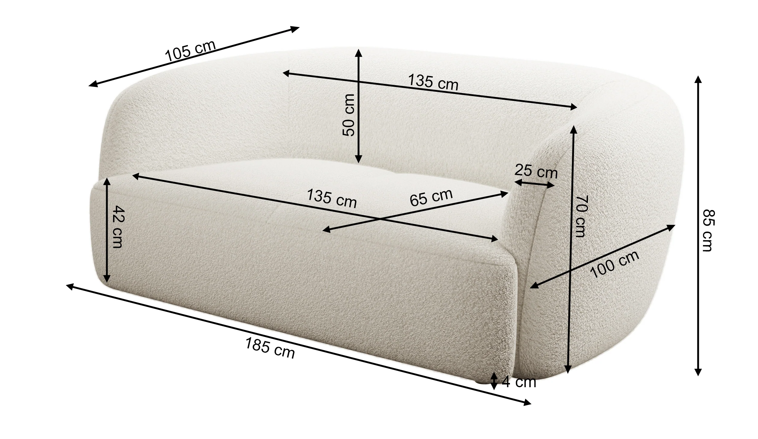 Sofa dwuosobowa Sabanitas beżowa w tkaninie boucle - Image 4