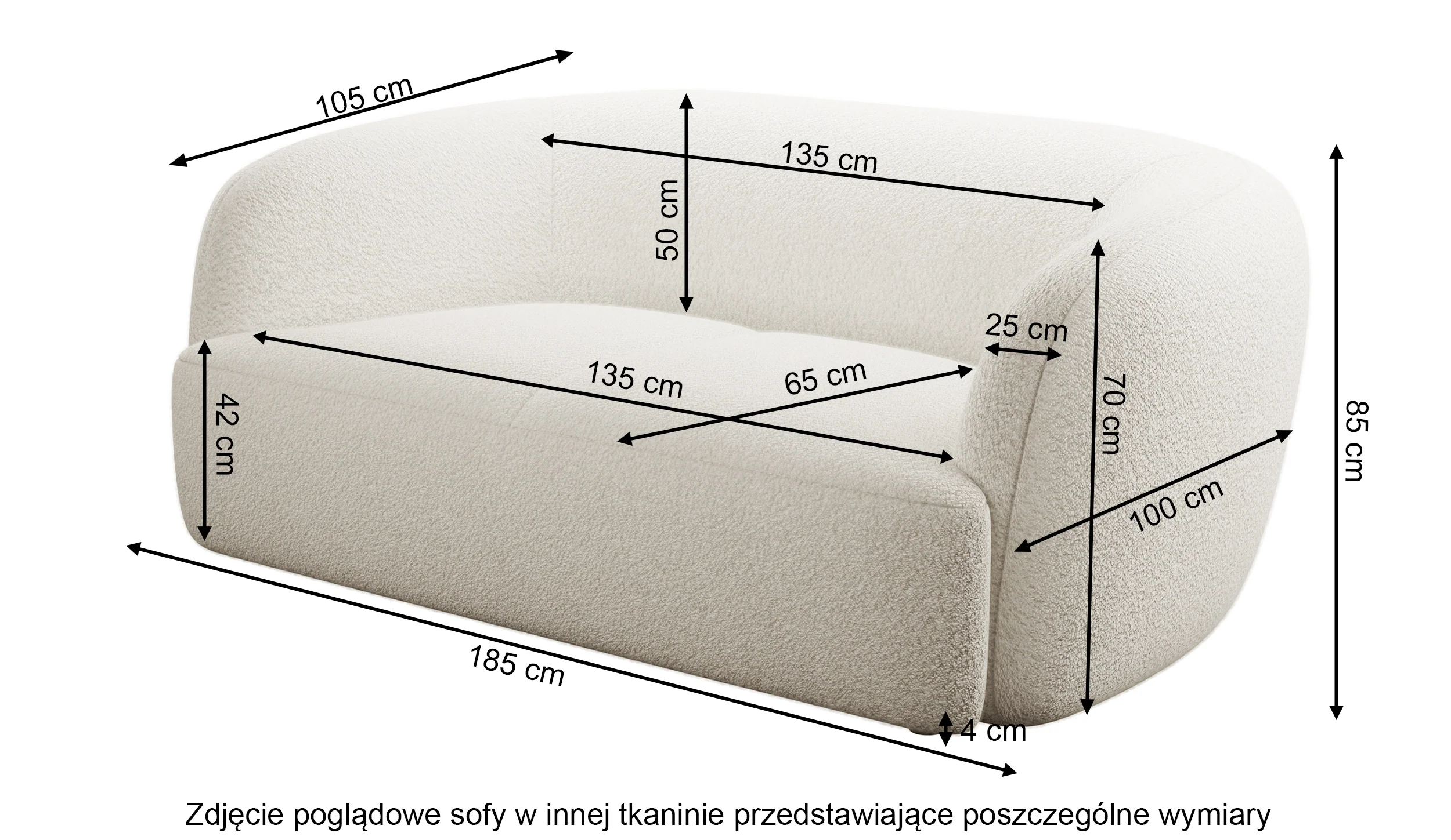 Sofa dwuosobowa Sabanitas ciemnoszara w tkaninie boucle - Image 4