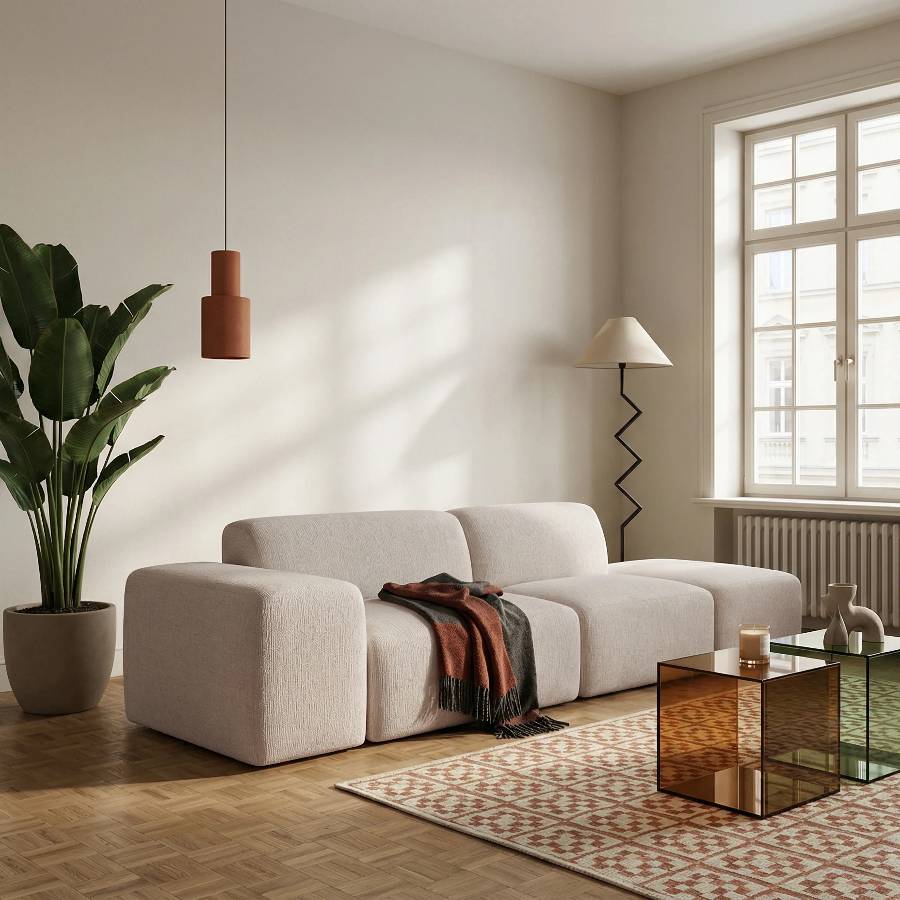 Sofa modułowa Pyllomi z pufą ciepłobeżowa plecionka - Image 2