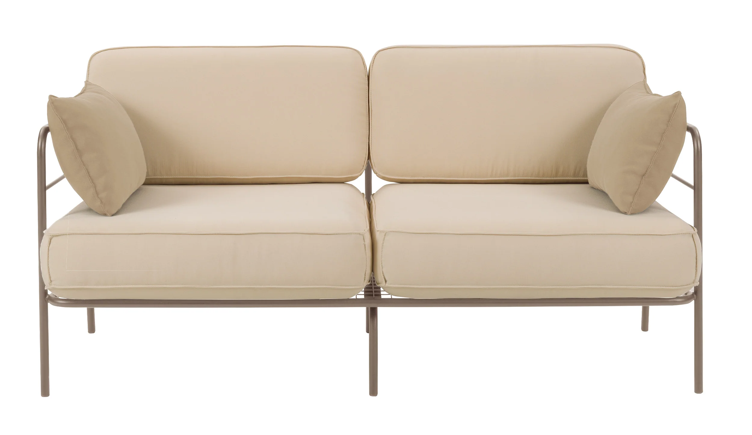 Sofa ogrodowa dwuosobowa Preggel 156 cm w tkaninie hydrofobowej beżowa/ beżowy stelaż - Image 4