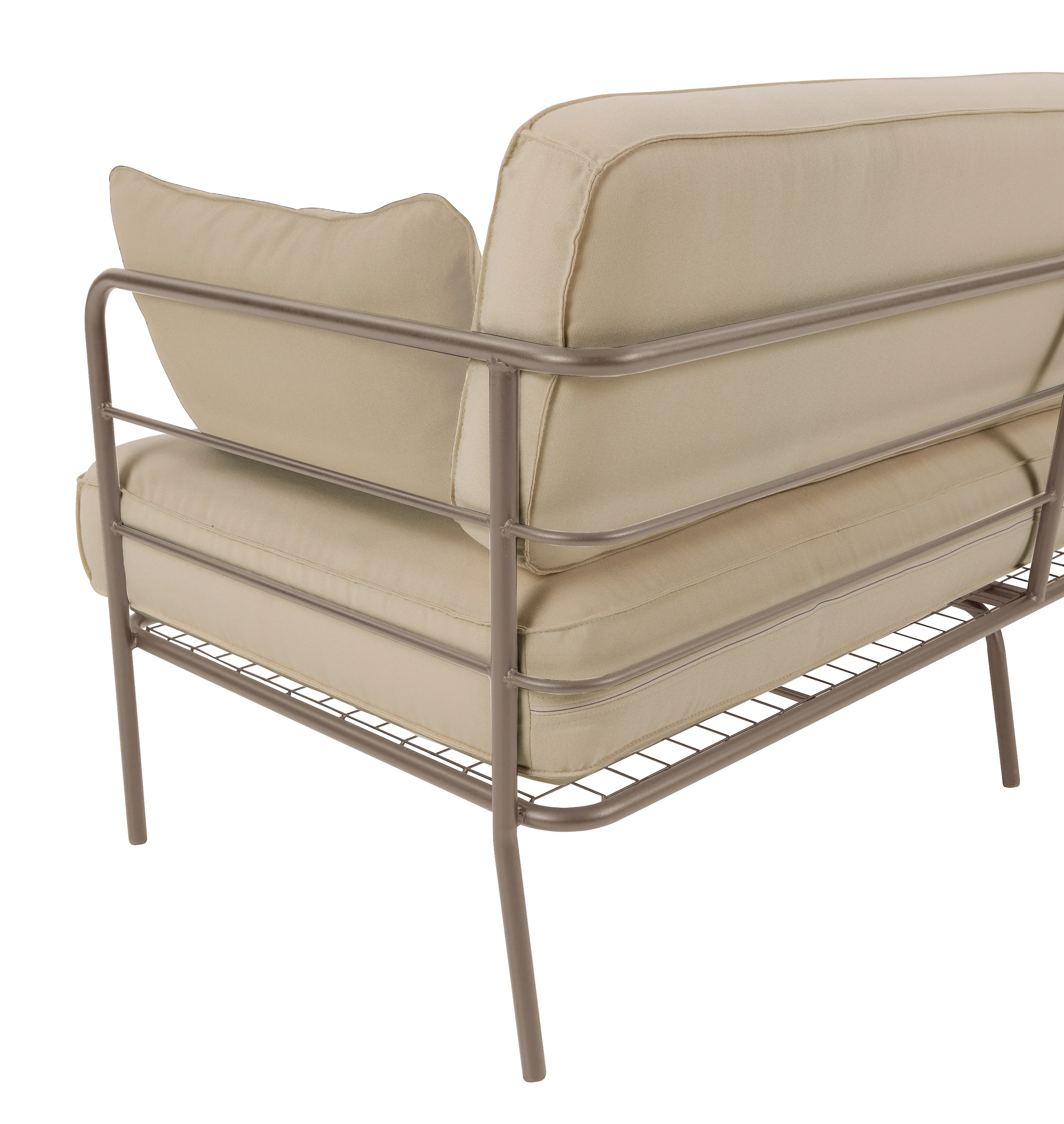 Sofa ogrodowa dwuosobowa Preggel 156 cm w tkaninie hydrofobowej beżowa/ beżowy stelaż - Image 6
