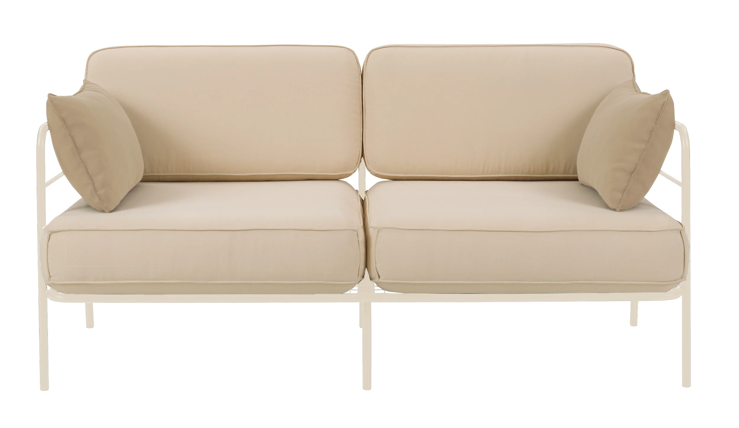 Sofa ogrodowa dwuosobowa Preggel 156 cm w tkaninie hydrofobowej beżowa/ kremowy stelaż - Image 2