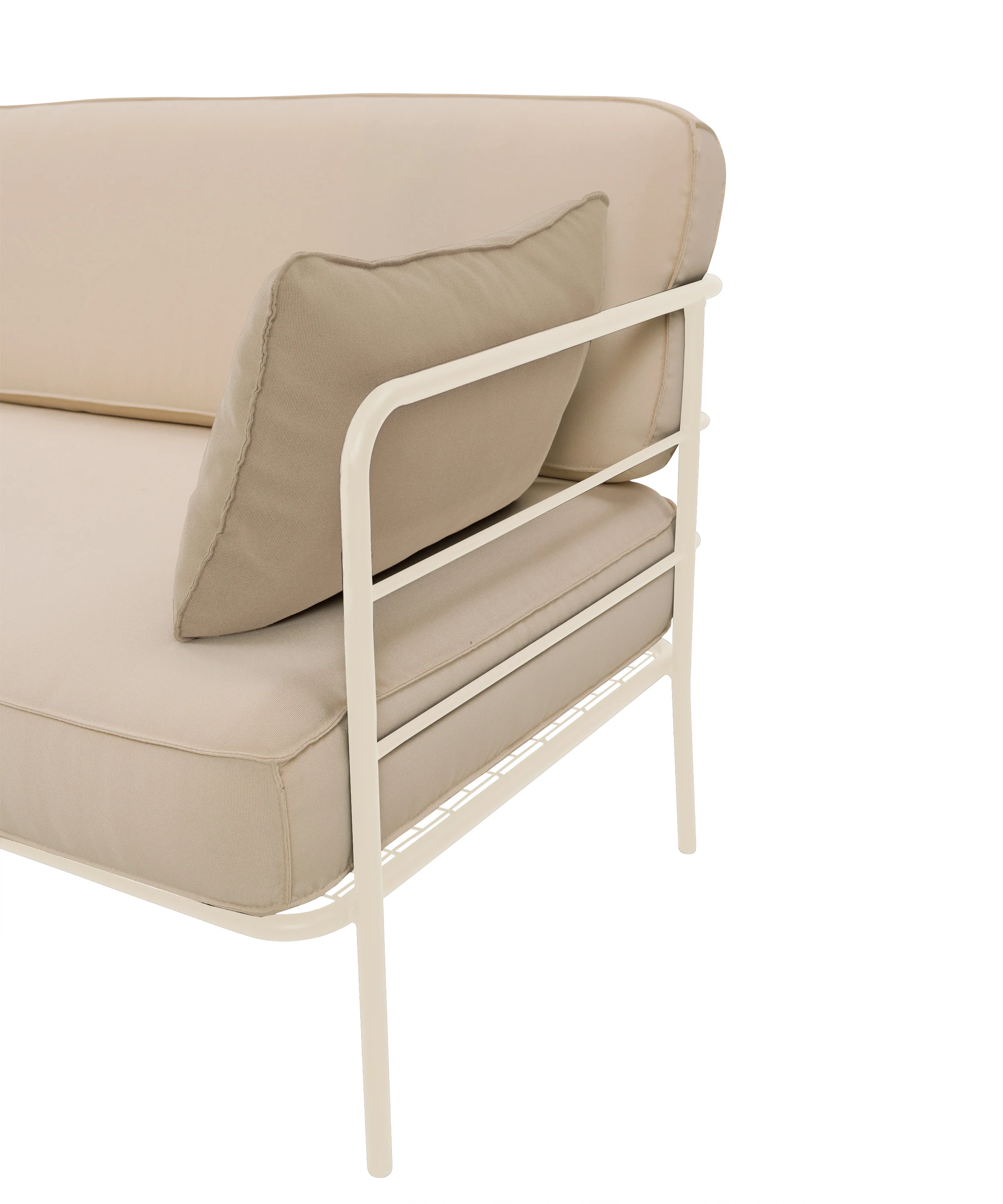 Sofa ogrodowa dwuosobowa Preggel 156 cm w tkaninie hydrofobowej beżowa/ kremowy stelaż - Image 3
