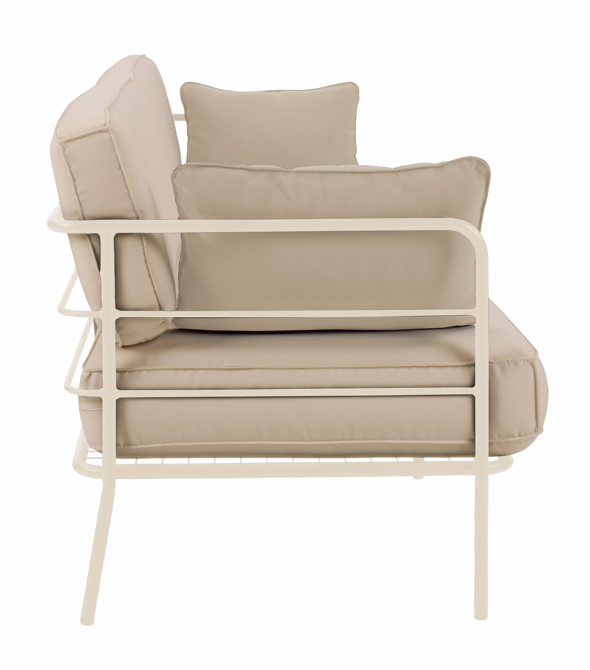 Sofa ogrodowa dwuosobowa Preggel 156 cm w tkaninie hydrofobowej beżowa/ kremowy stelaż - Image 4